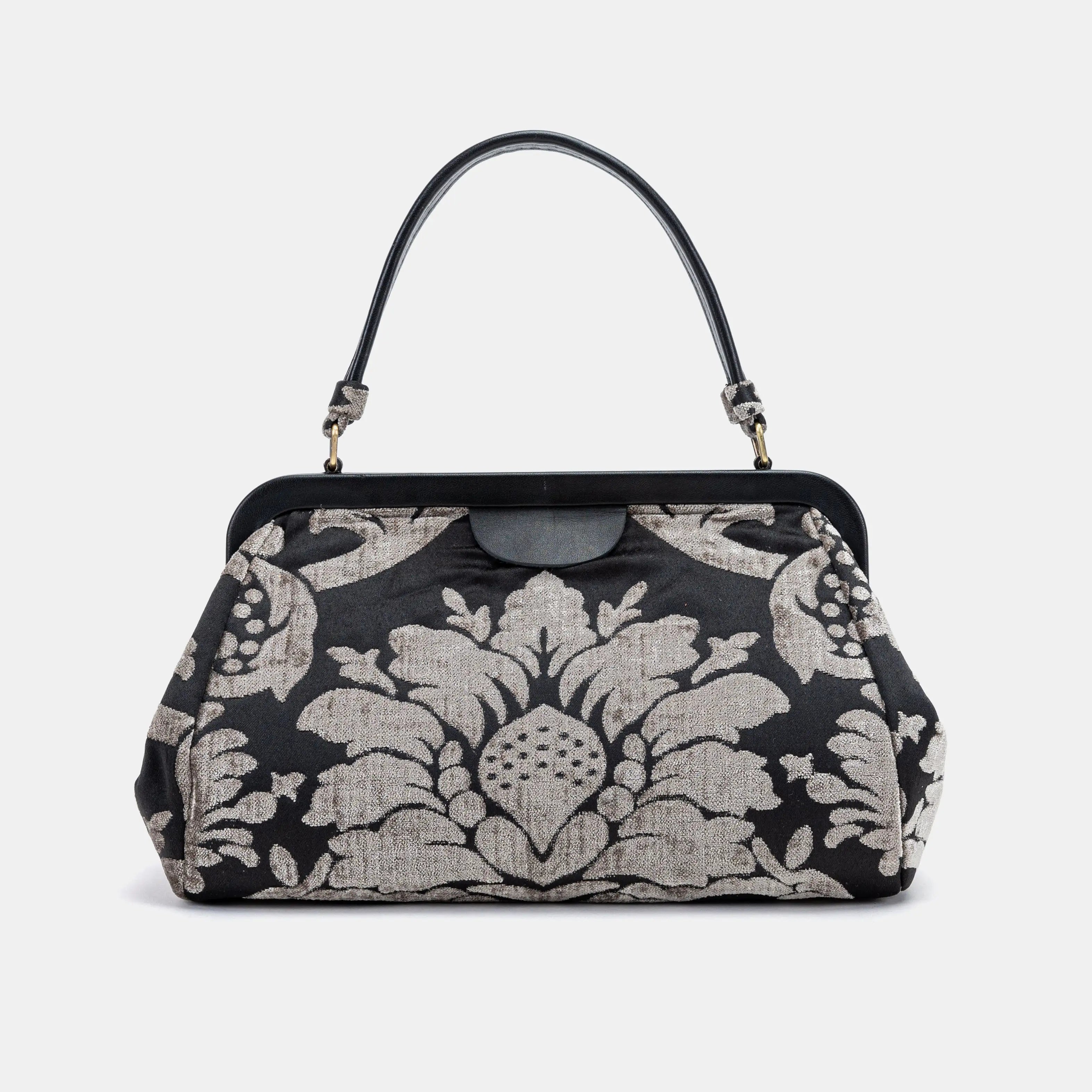 Luxury Damask Ivory Top Handle Purse Carpetbag of America main