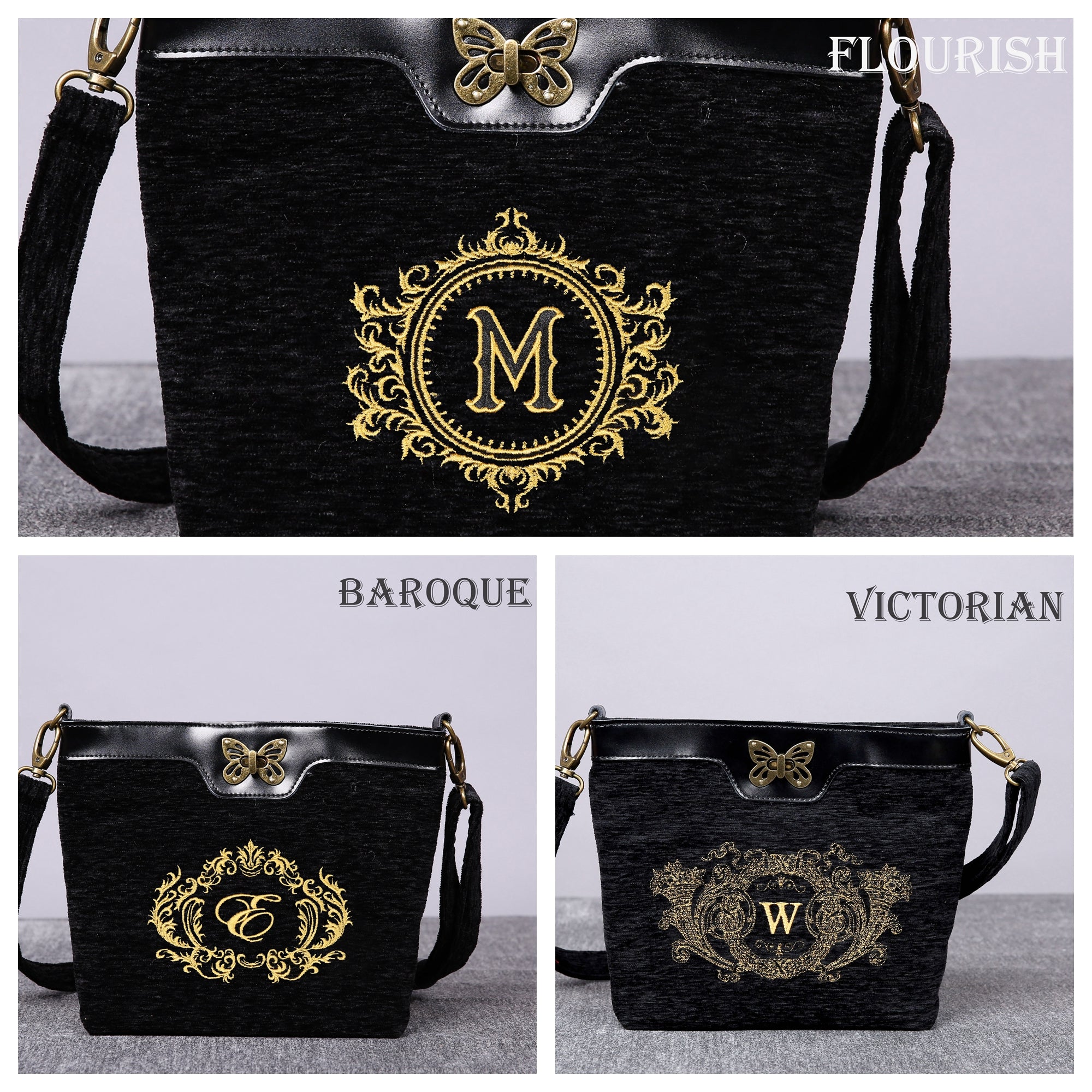 Luxury Monogrammed Black Cross Body carpet bag MCW Handmade font options