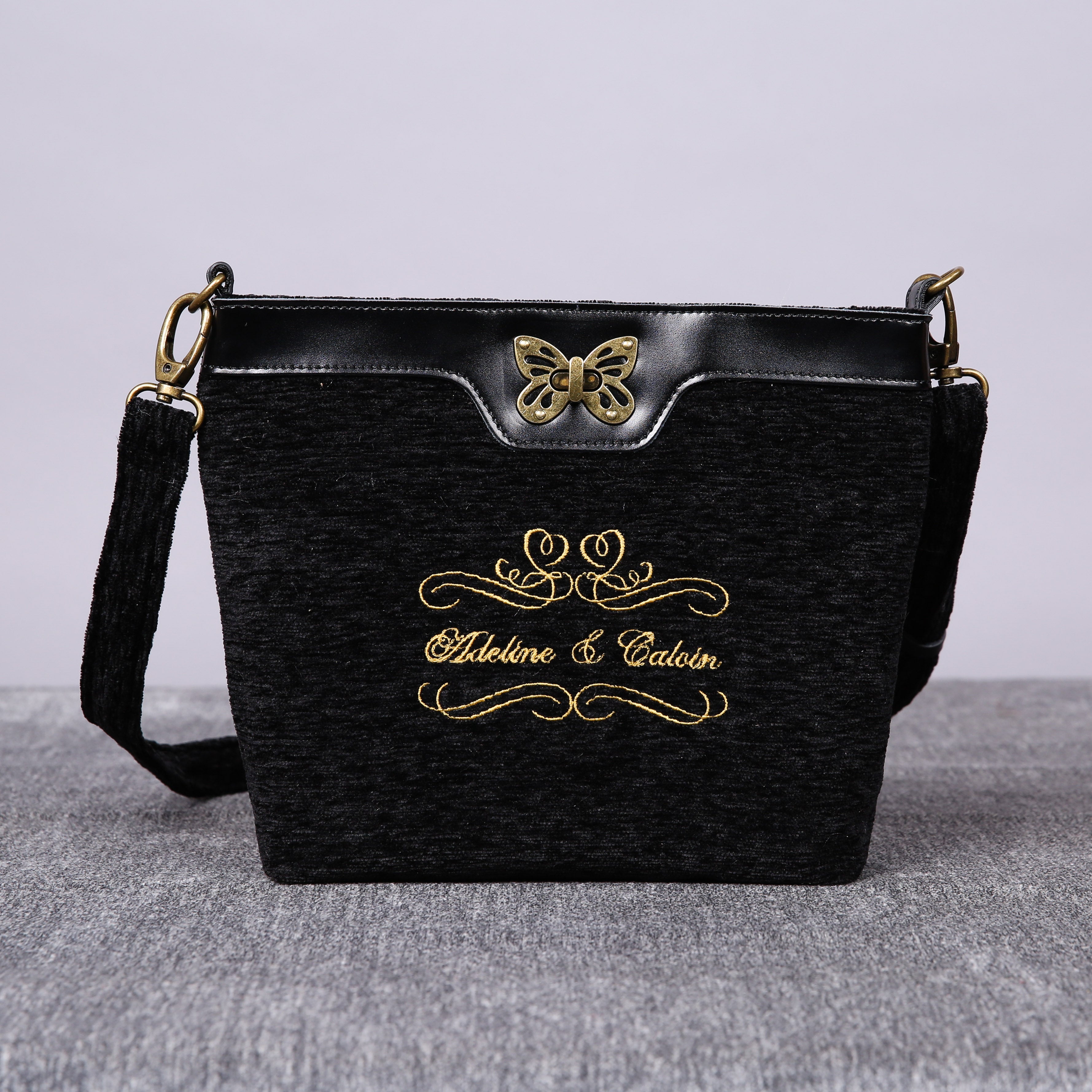 Luxury Monogrammed Black Butterfly Crossbody Bag (Two Names ) main