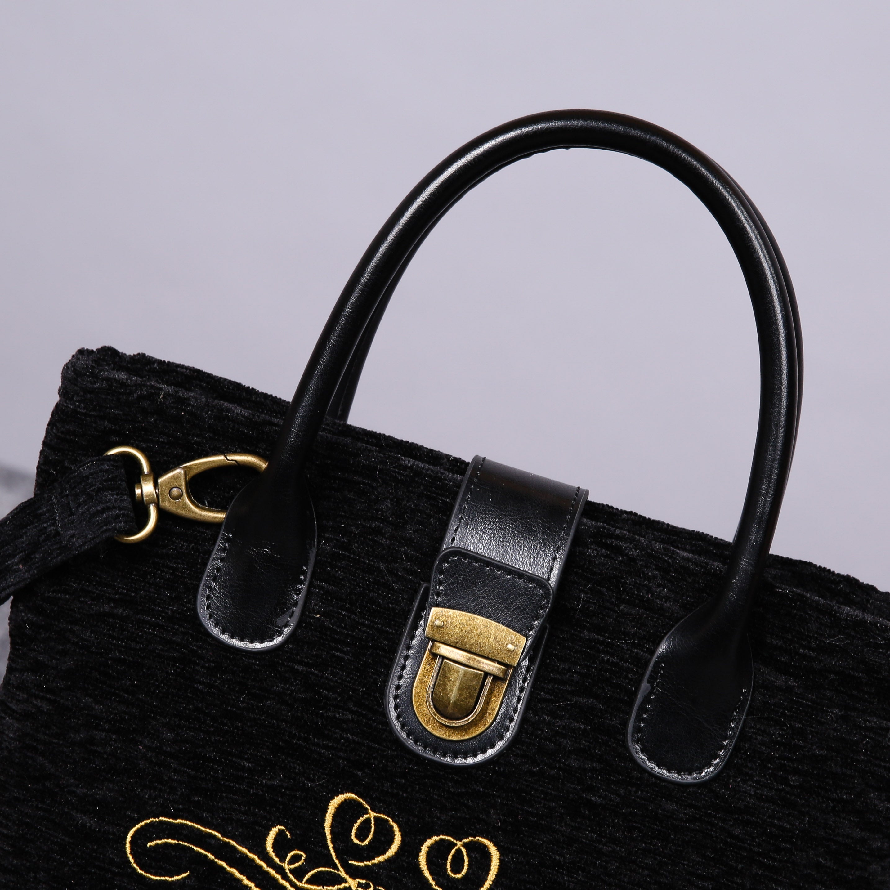 Luxury Monogrammed Black Compact Tote carpet bag MCW Handmade hardware