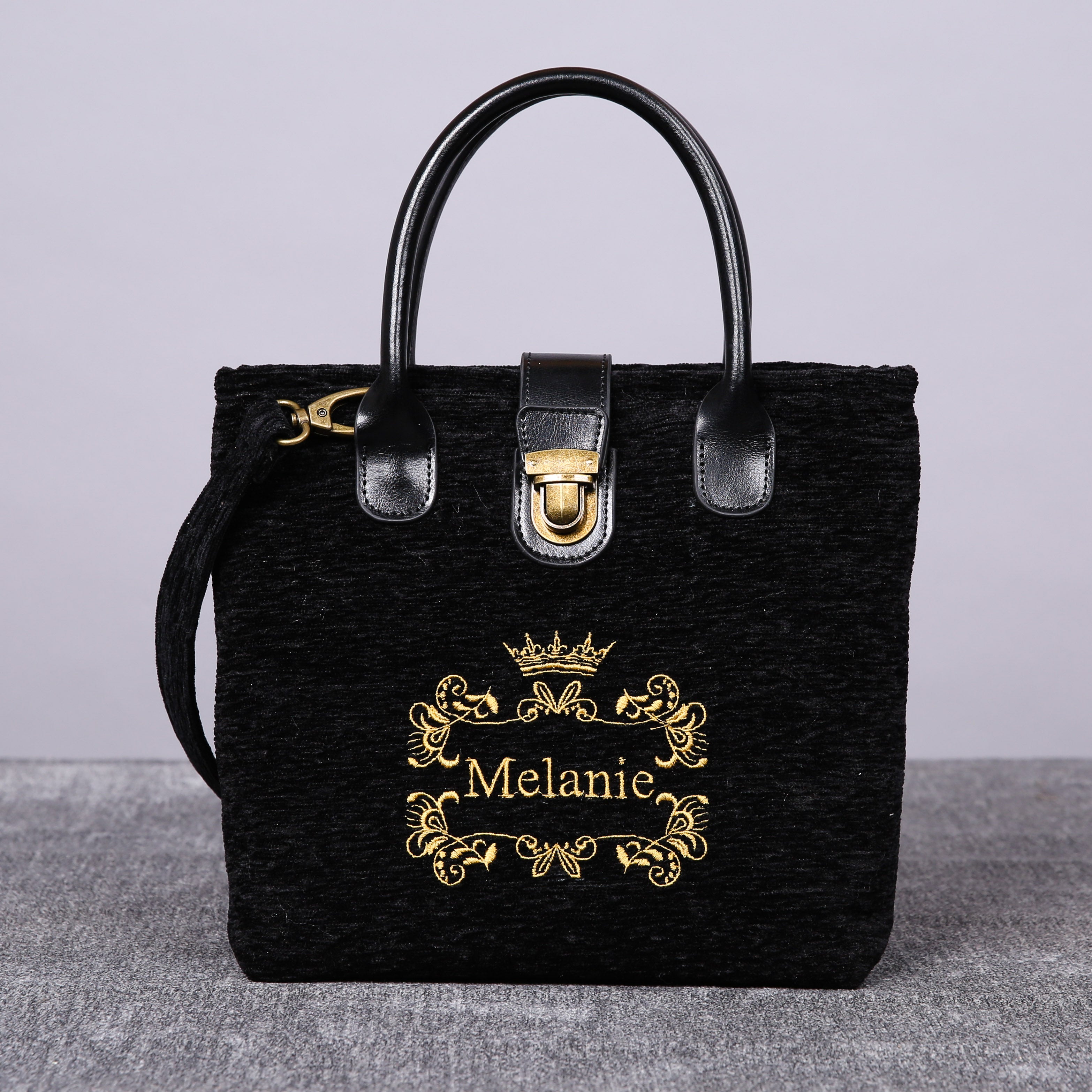 Luxury Monogrammed Black Compact Tote carpet bag MCW Handmade main