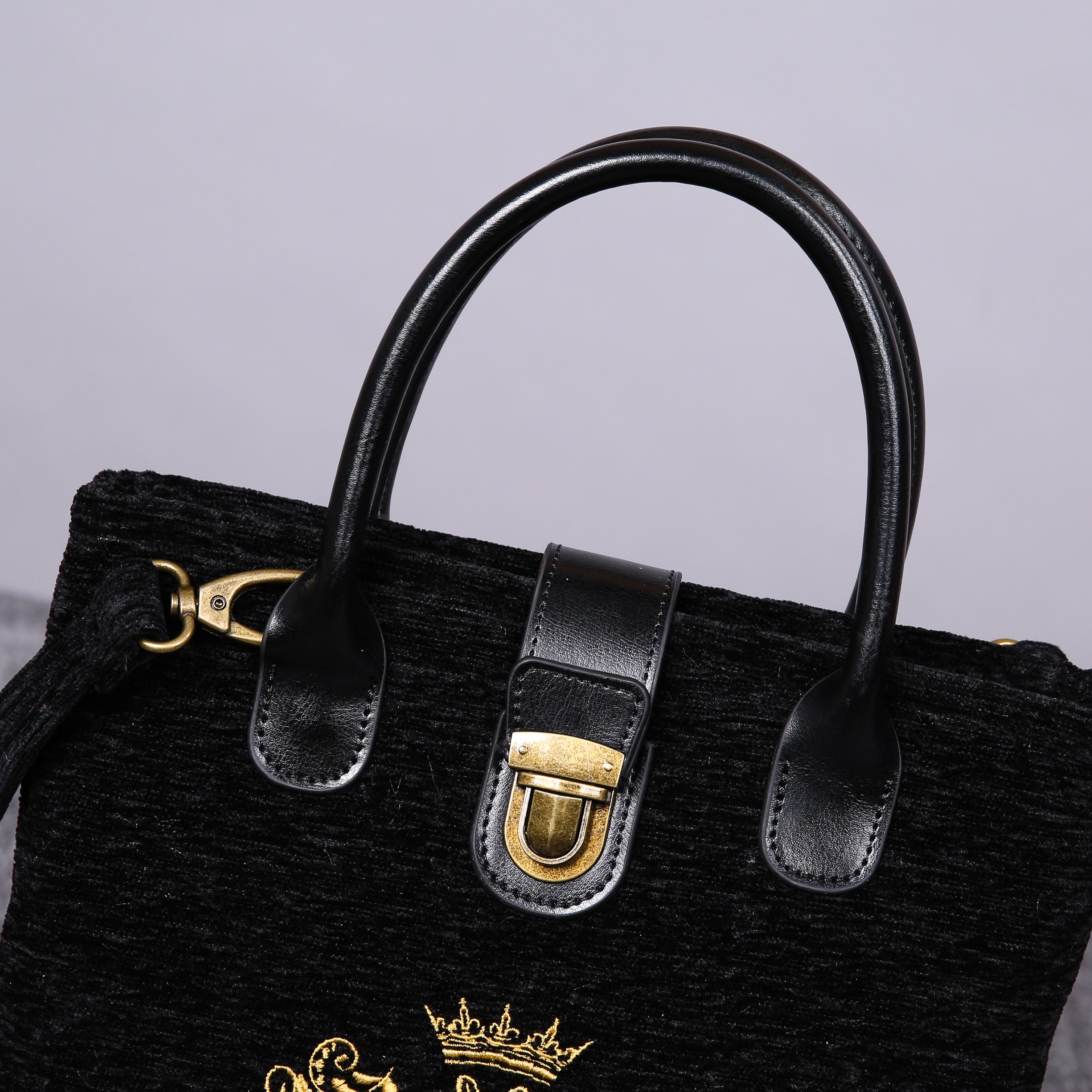 Luxury Monogrammed Black Compact Tote carpet bag MCW Handmade hardware