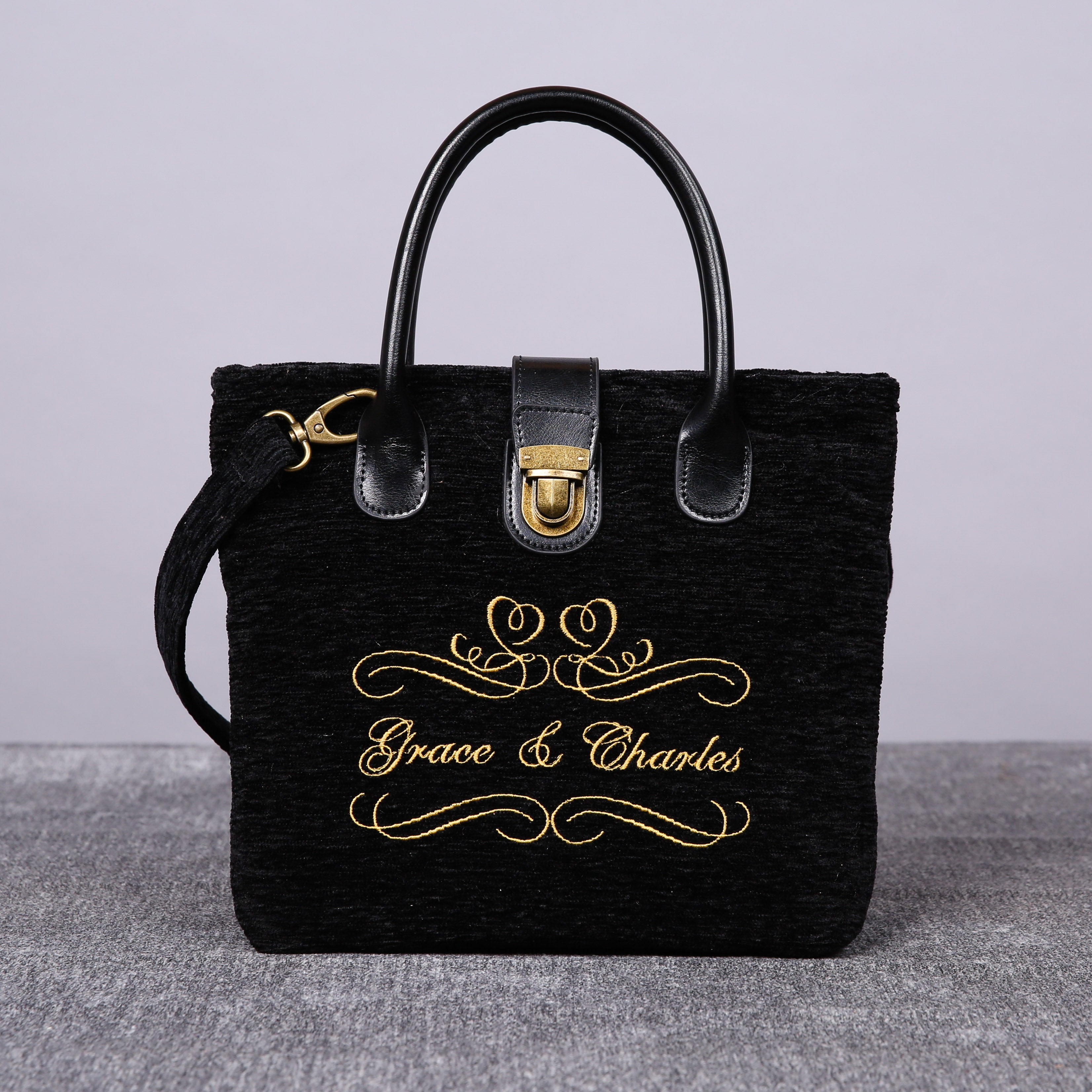 Luxury Monogrammed Black Compact Tote carpet bag MCW Handmade main