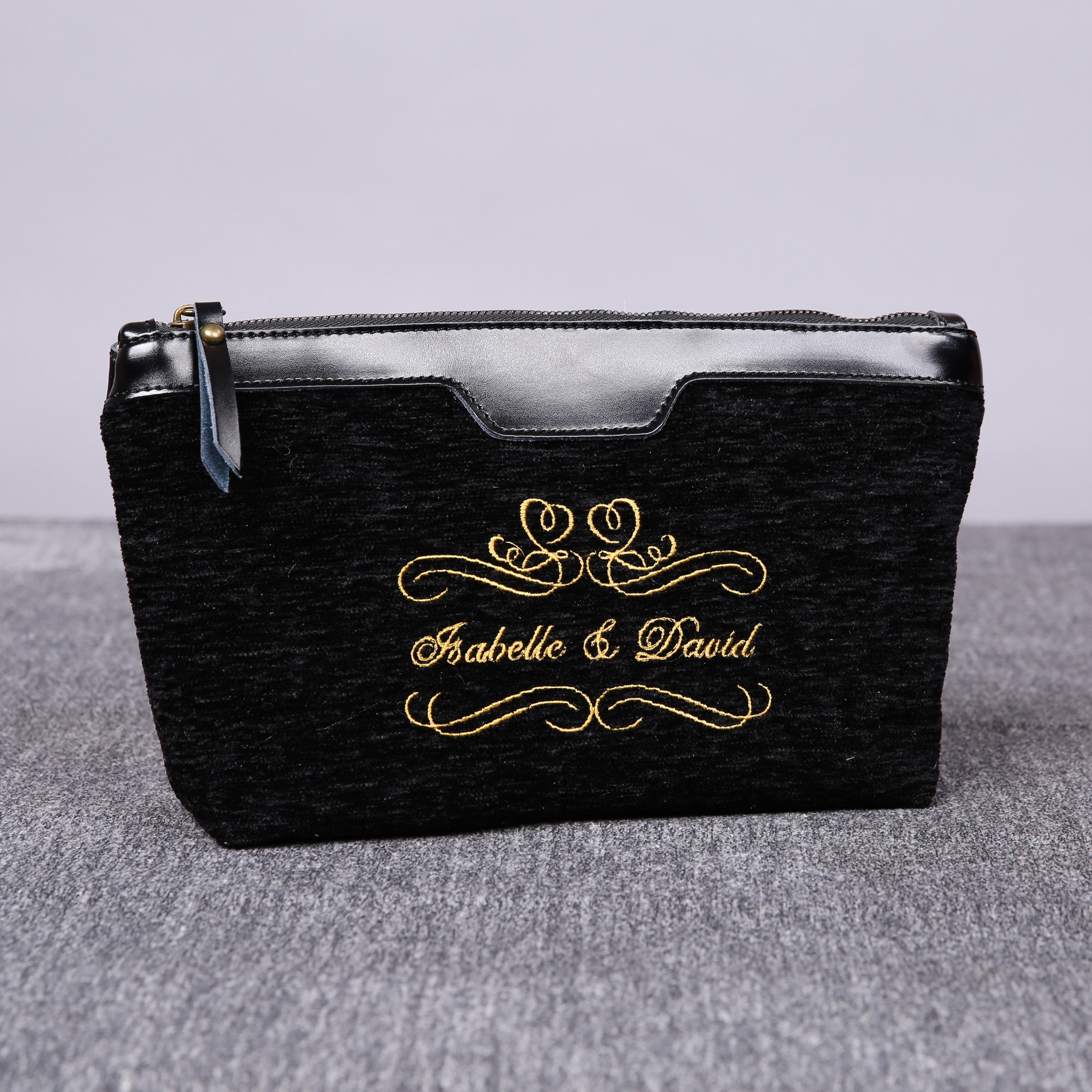 Luxury Monogrammed Black Make up Bag carpet bag MCW Handmade front