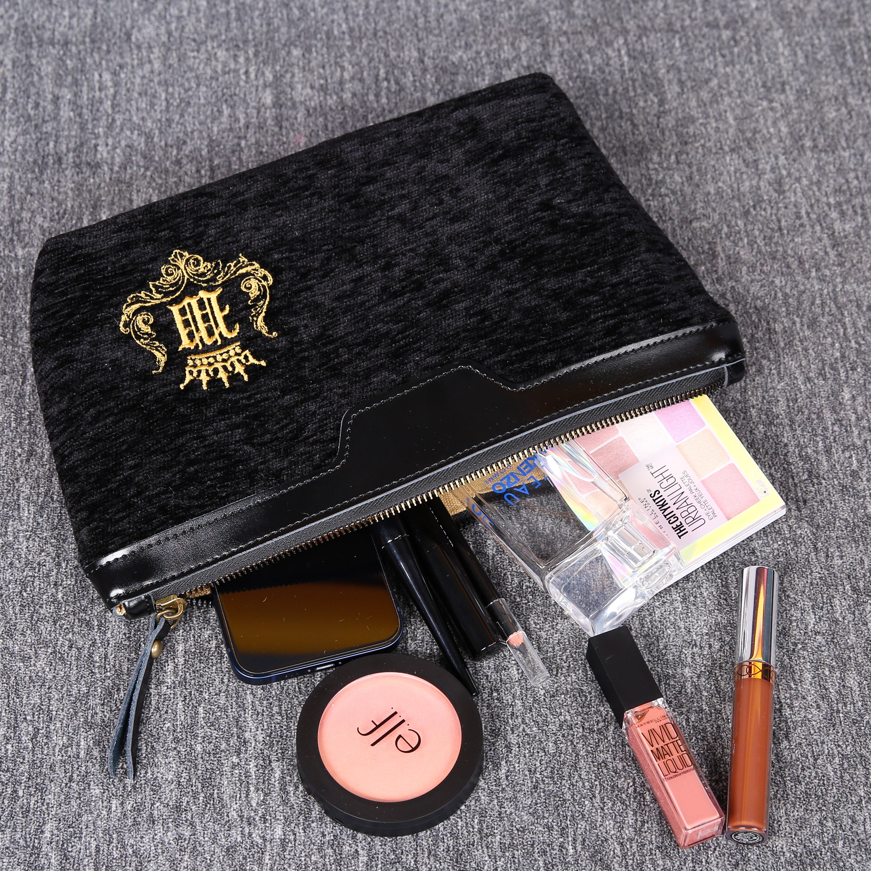 Luxury Monogrammed Black Make up Bag carpet bag MCW Handmade in use
