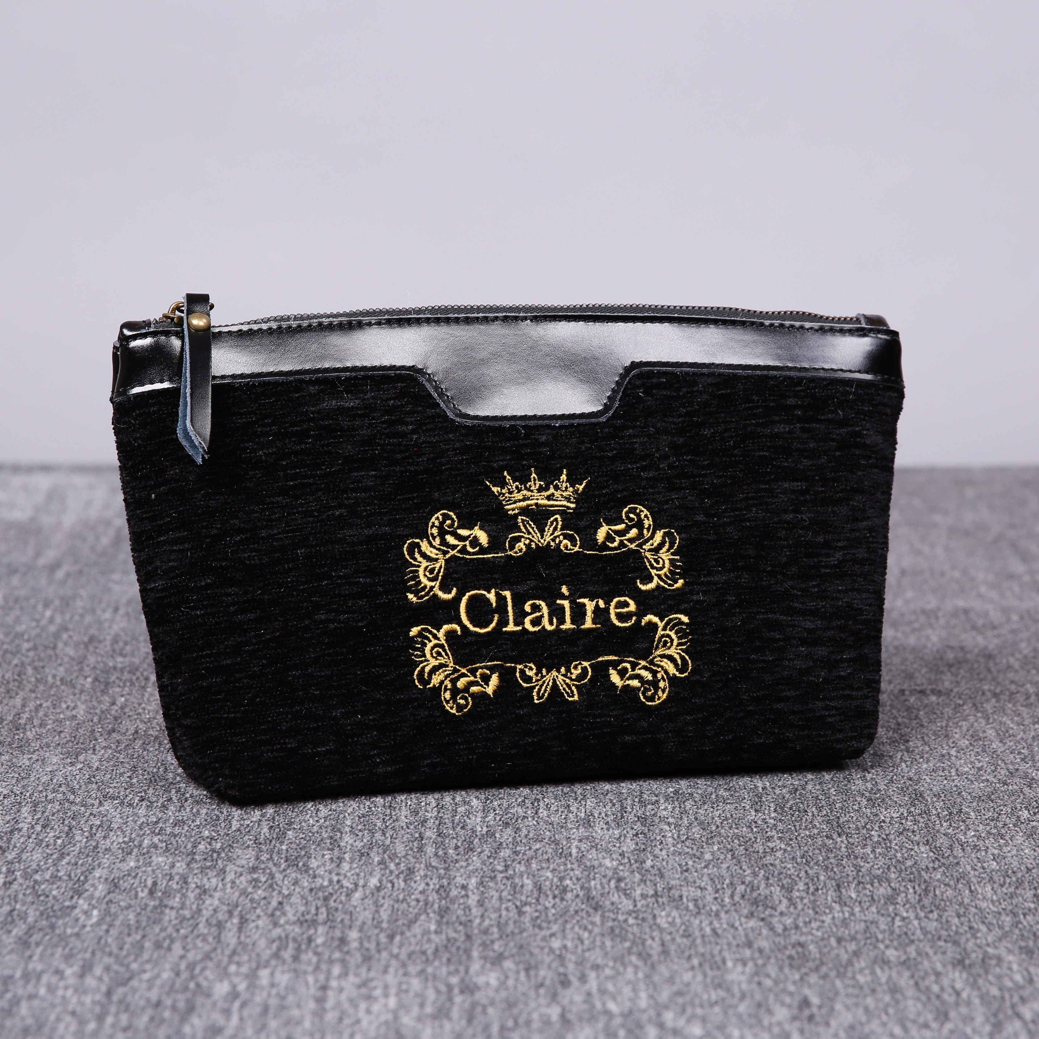 Luxury Monogrammed Black Make up Bag carpet bag MCW Handmade front