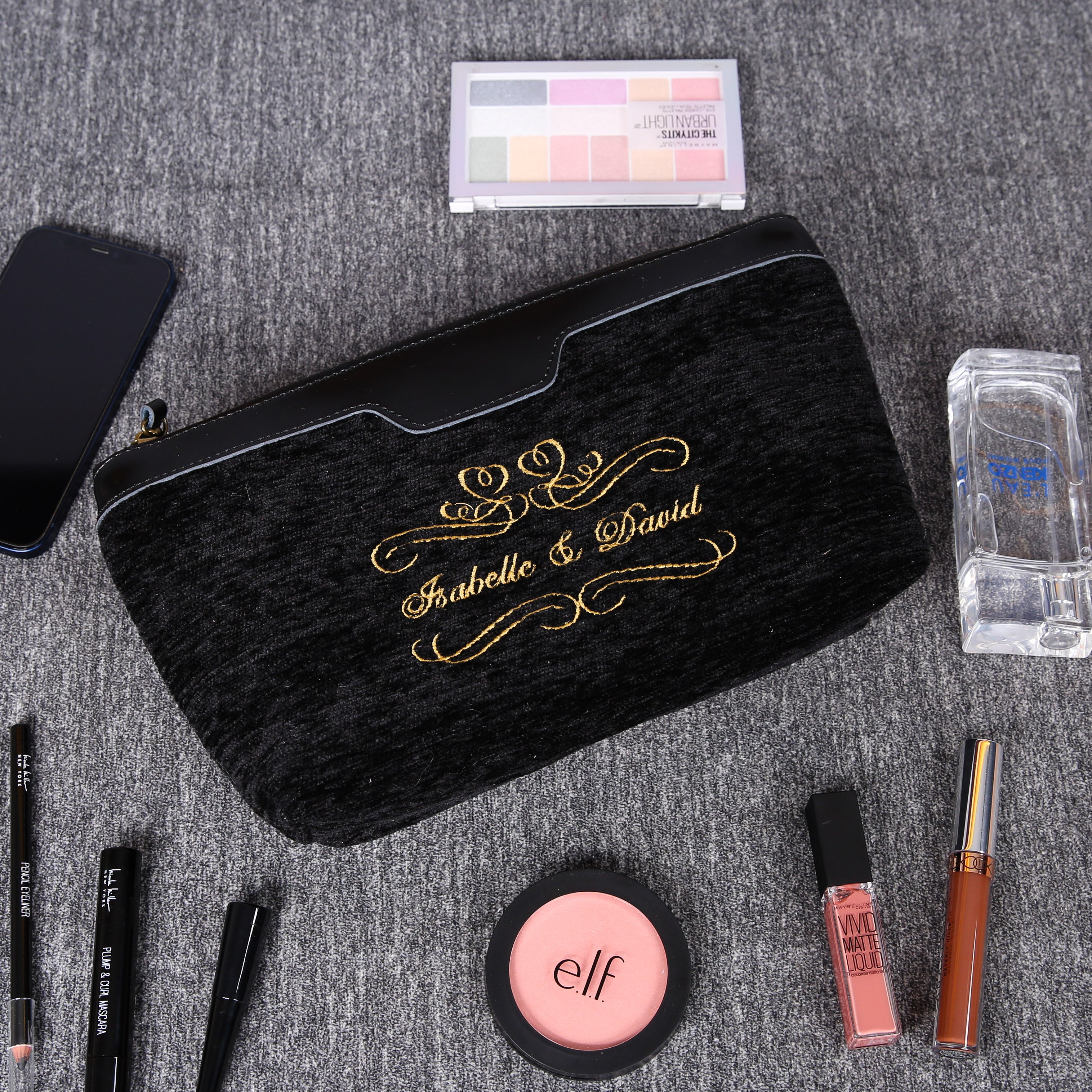Luxury Monogrammed Black Make up Bag carpet bag MCW Handmade in use