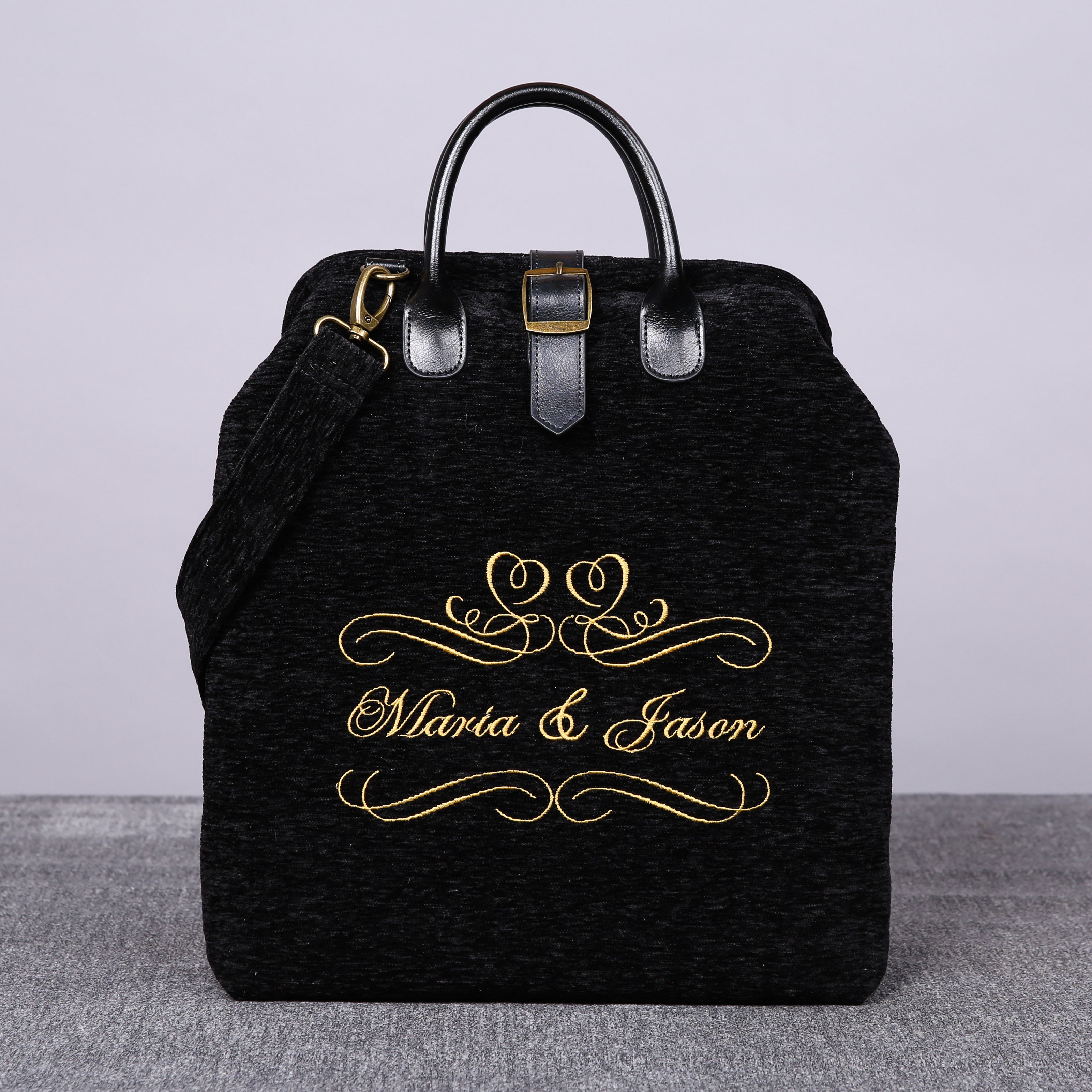 Luxury Monogrammed Black Multi-Functional Backpack carpet bag MCW Handmade front