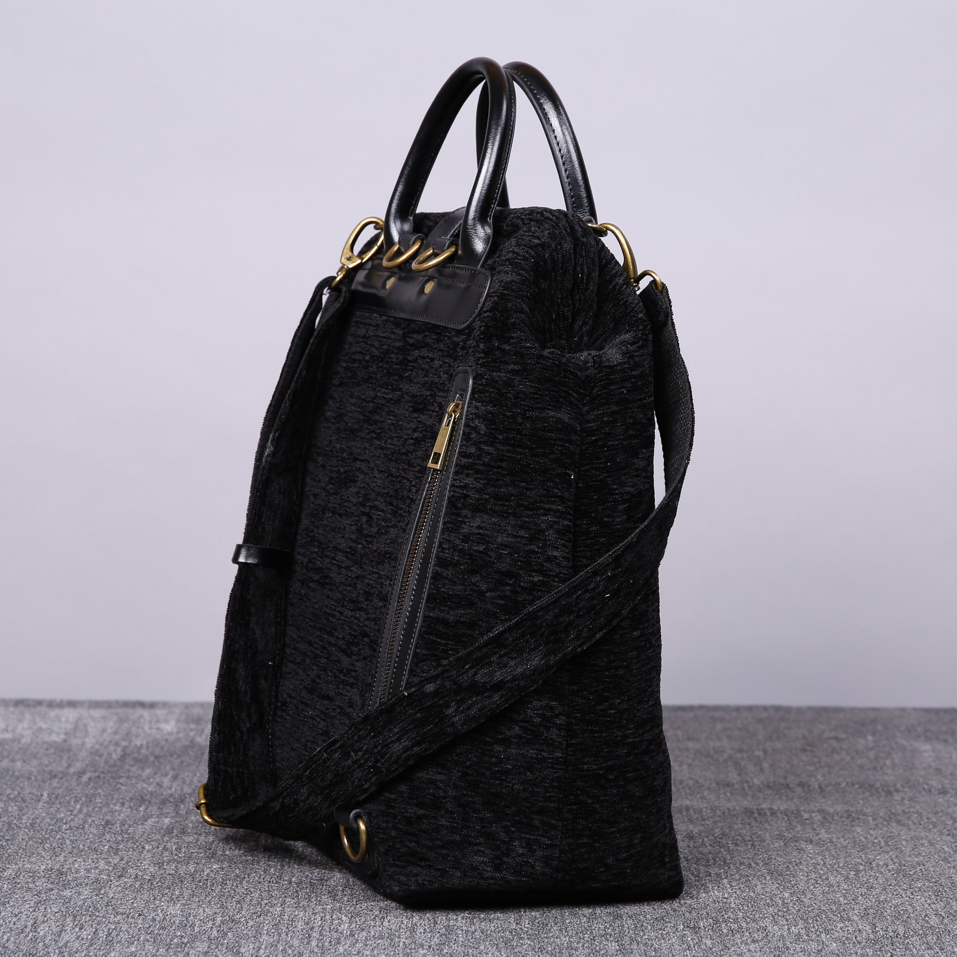 Luxury Monogrammed Black Multi-Functional Backpack carpet bag MCW Handmade side