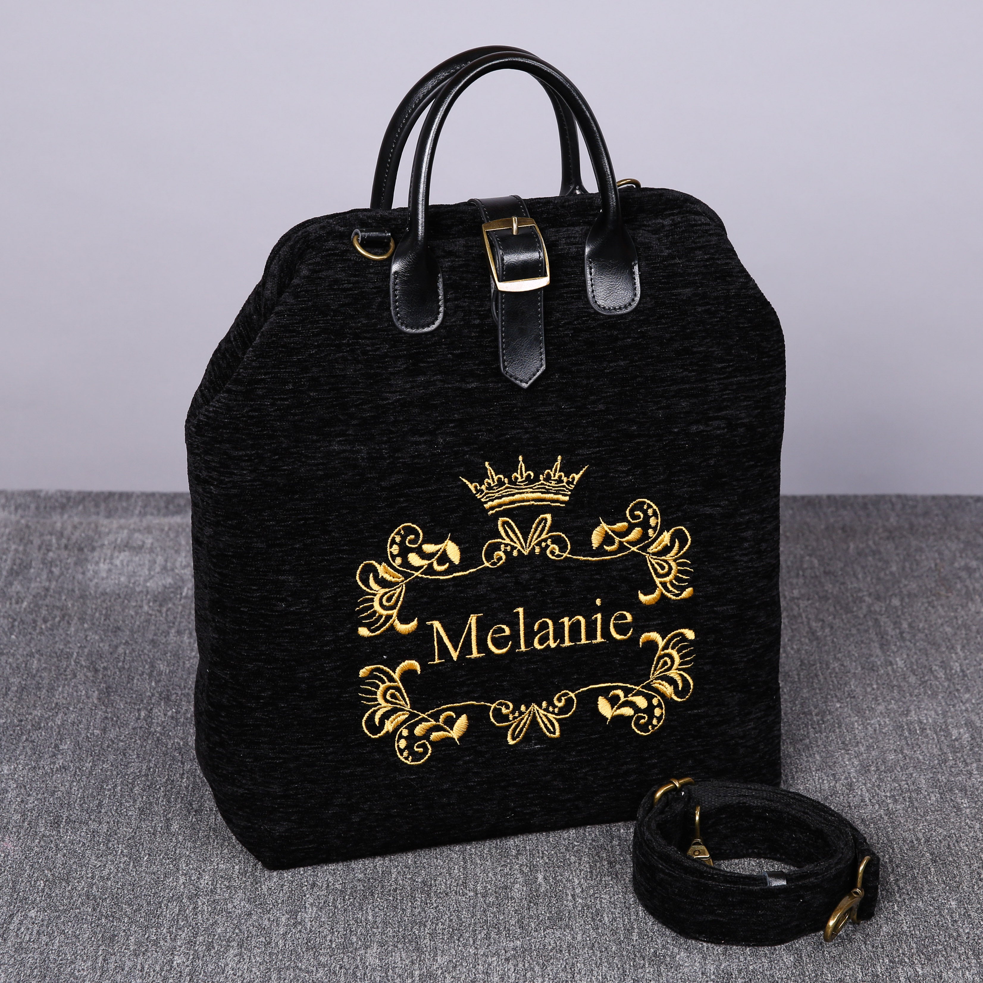 Luxury Monogrammed Black Multi-Functional Backpack carpet bag MCW Handmade front side