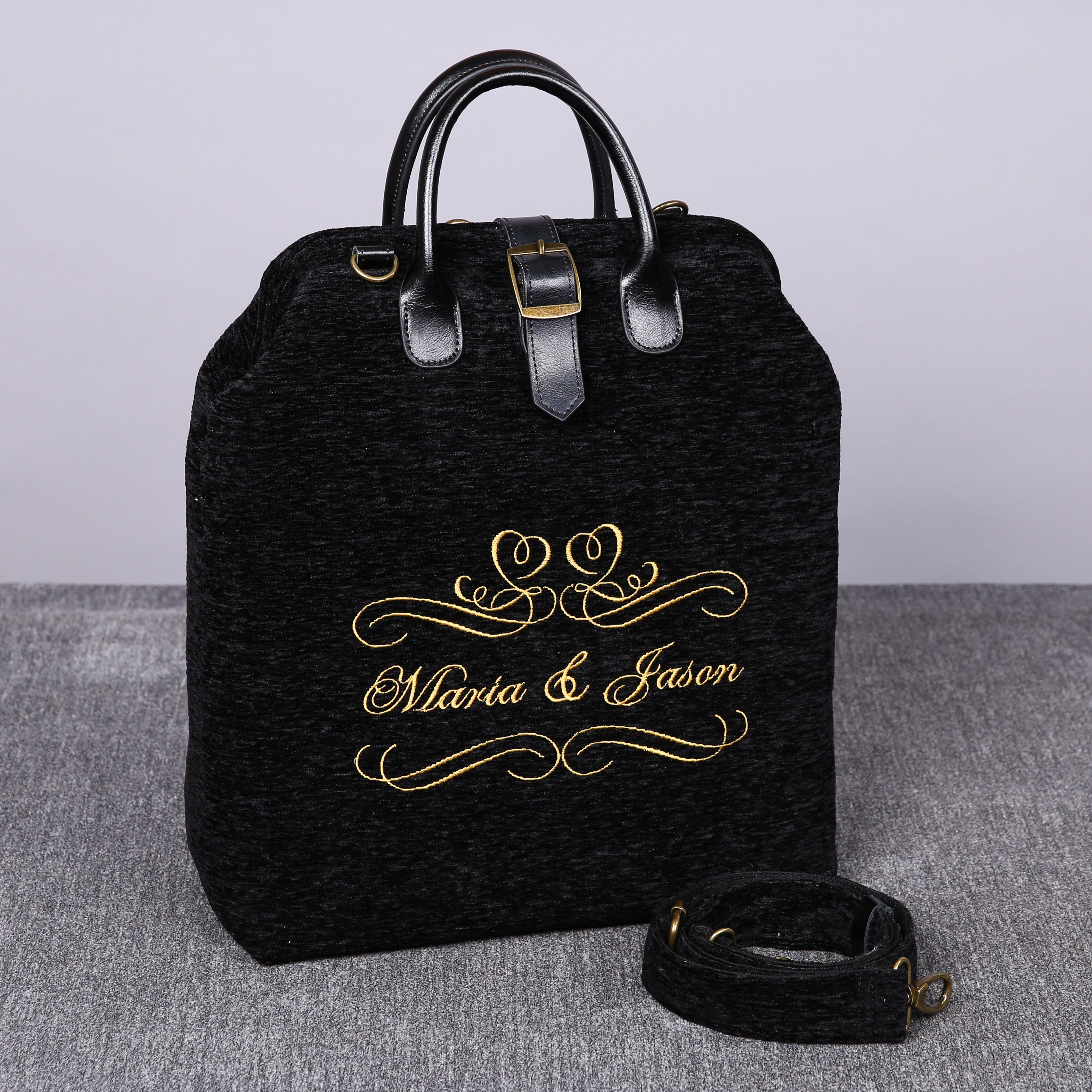 Luxury Monogrammed Black Multi-Functional Backpack carpet bag MCW Handmade front side