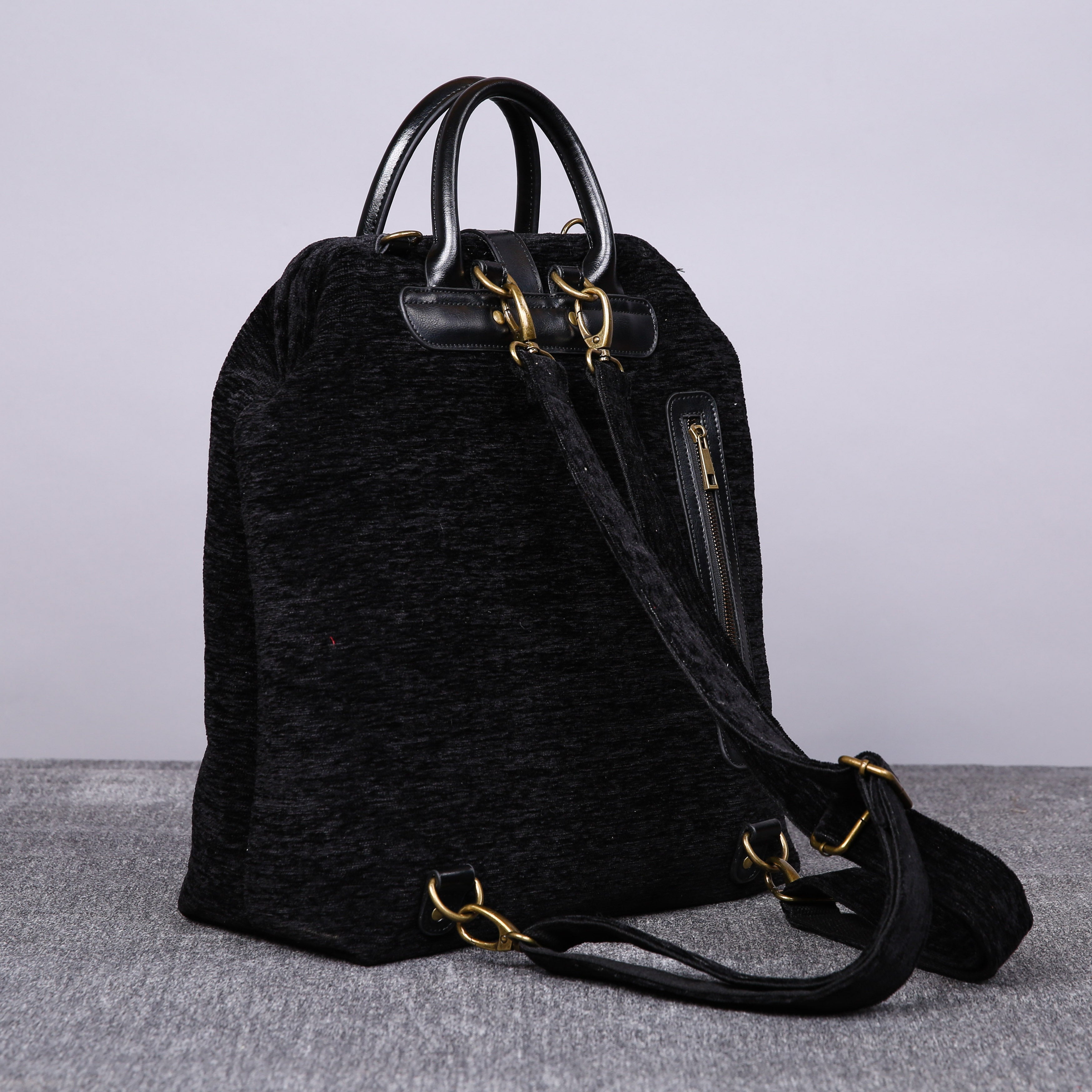Luxury Monogrammed Black Multi-Functional Backpack carpet bag MCW Handmade back side
