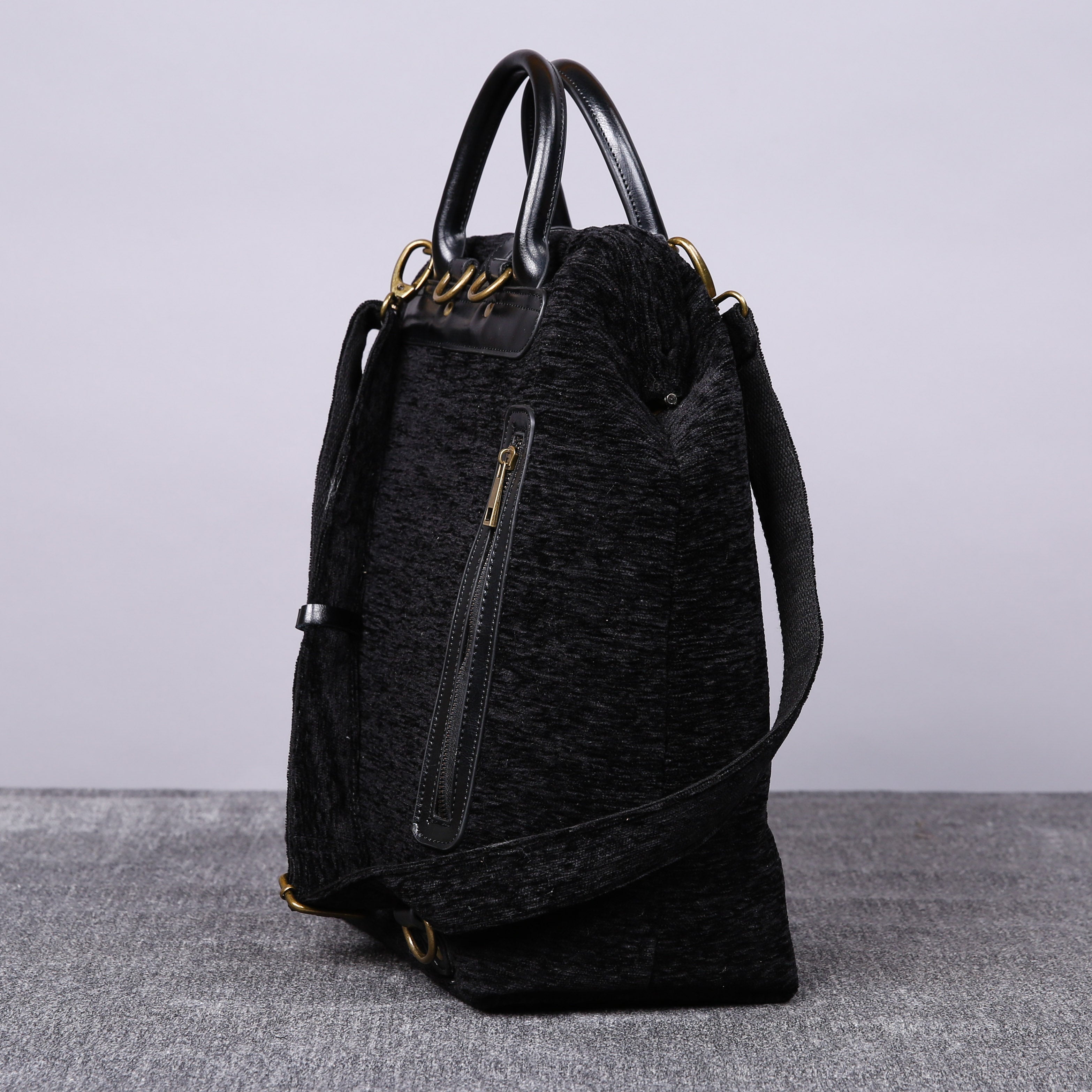 Luxury Monogrammed Black Multi-Functional Backpack carpet bag MCW Handmade side