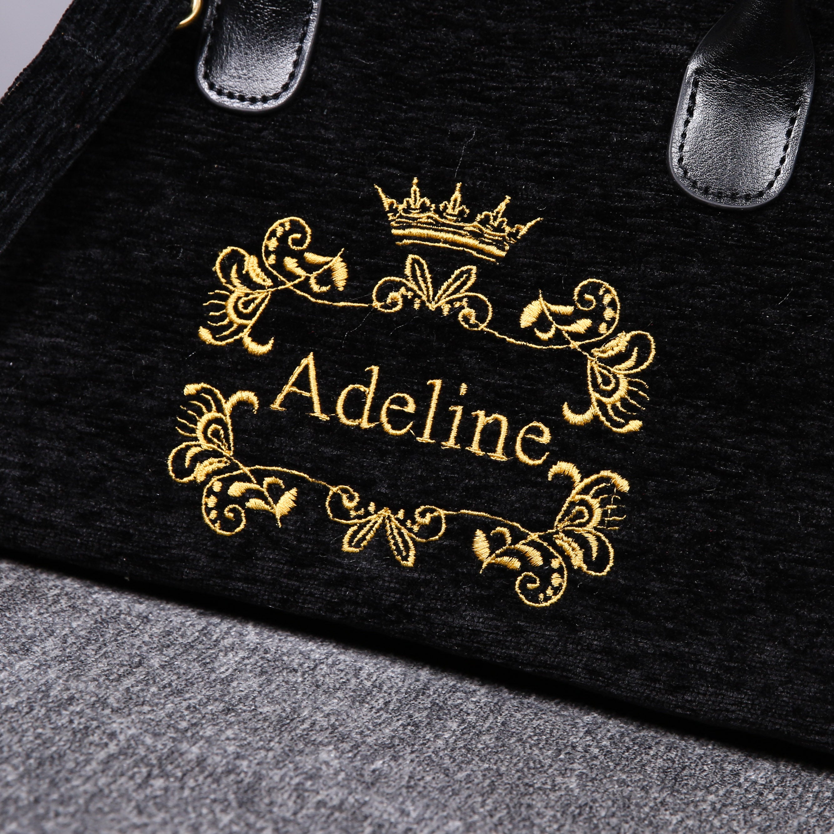 Luxury Monogrammed Black Satchels carpet bag MCW Handmade detail-2