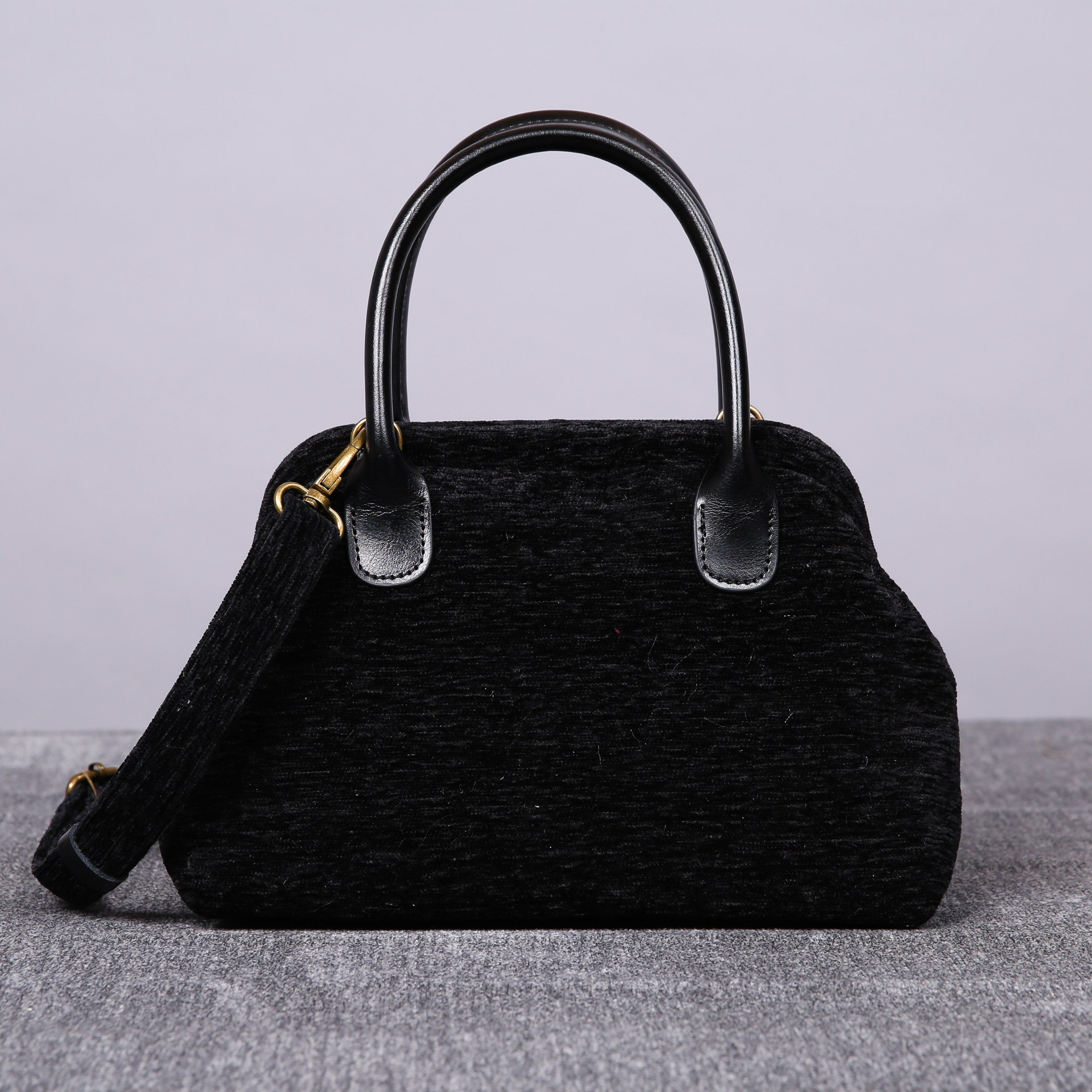 Luxury Monogrammed Black Satchels carpet bag MCW Handmade back