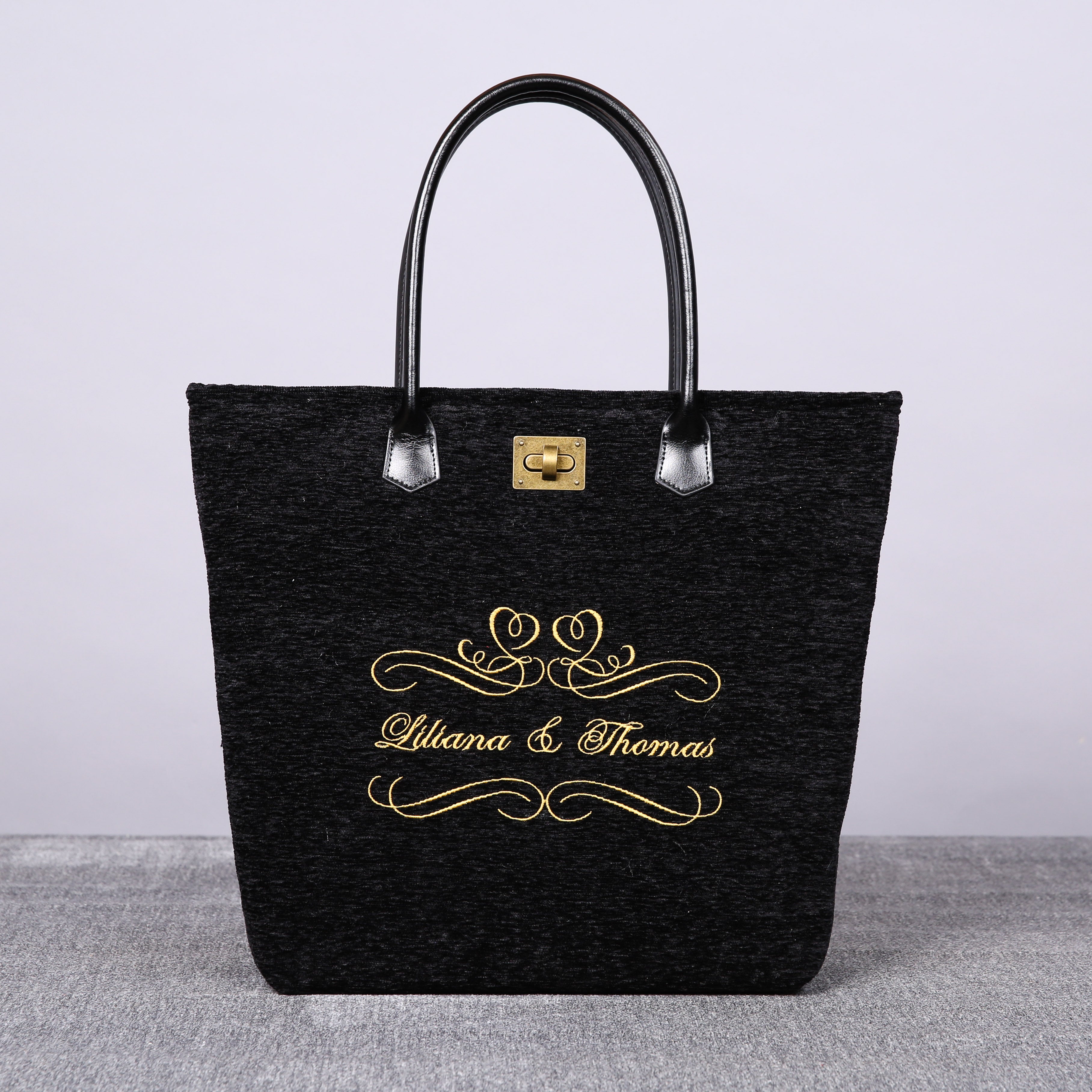 Luxury Monogrammed Black Tote carpet bag MCW Handmade main