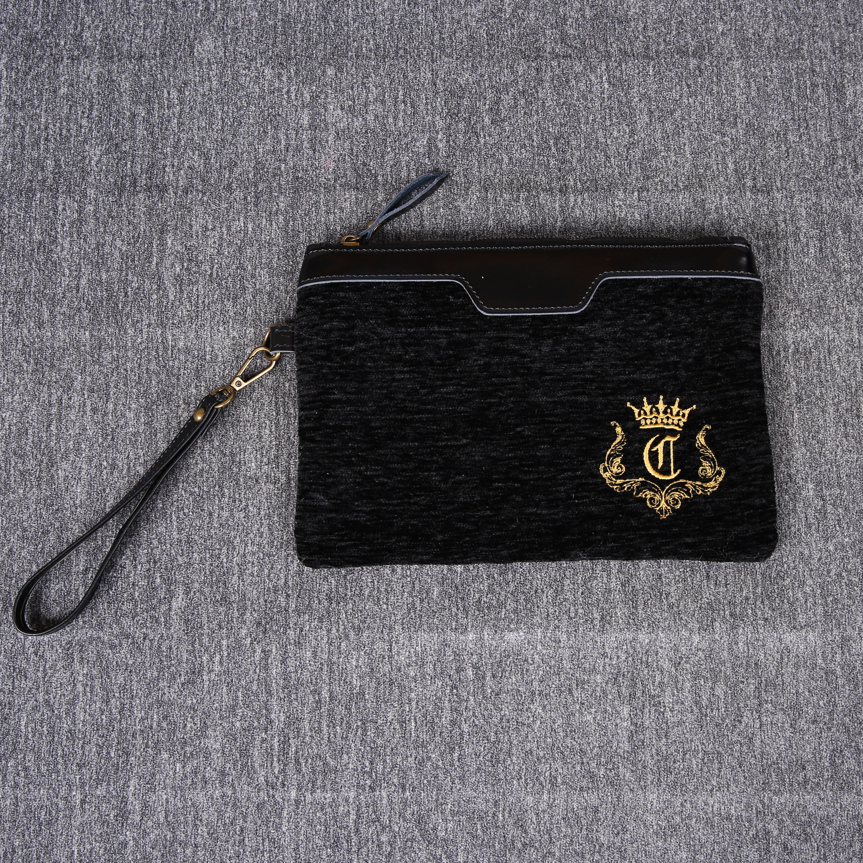 Luxury Monogrammed Black Clutch carpet bag MCW Handmade front