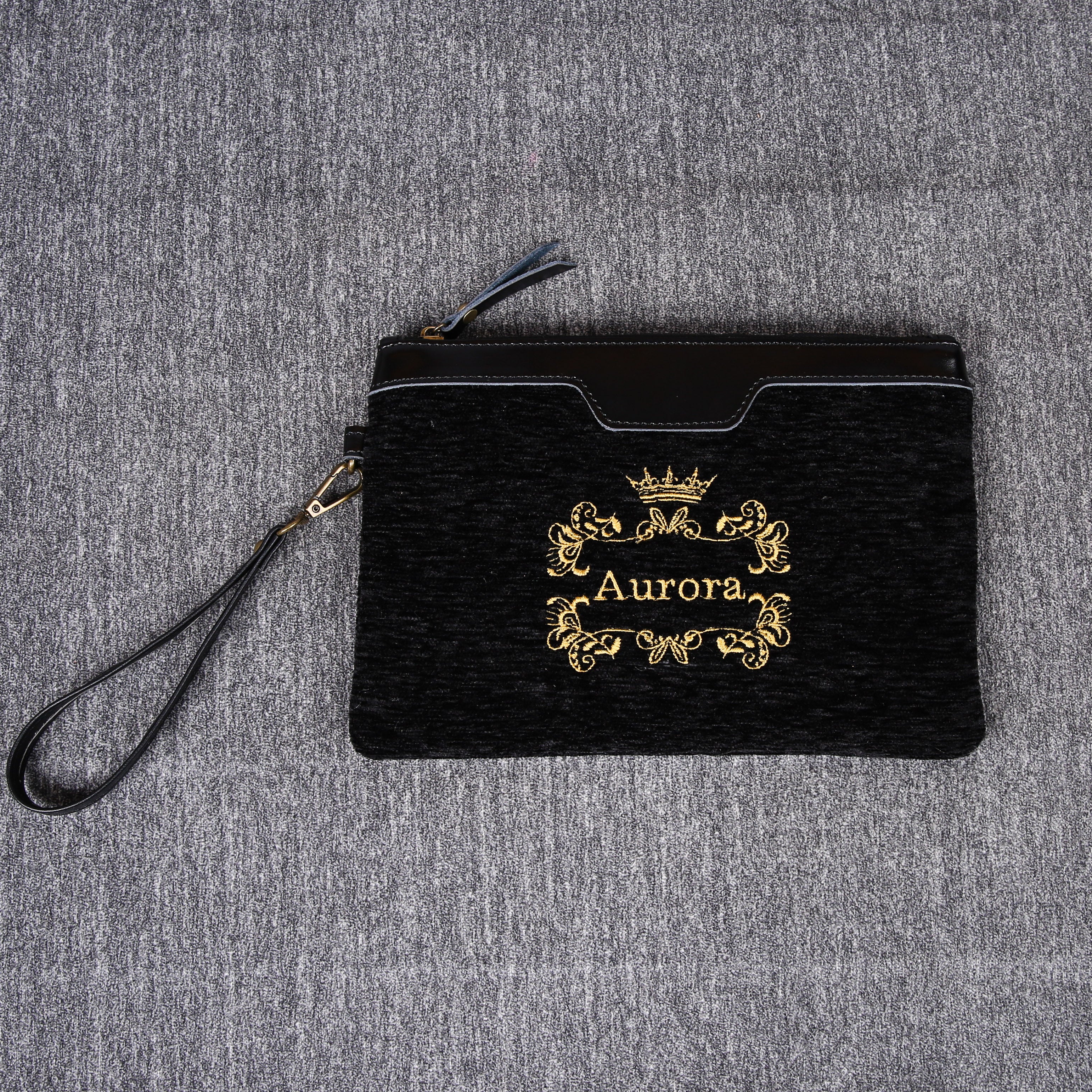 Luxury Monogrammed Black Clutch carpet bag MCW Handmade front
