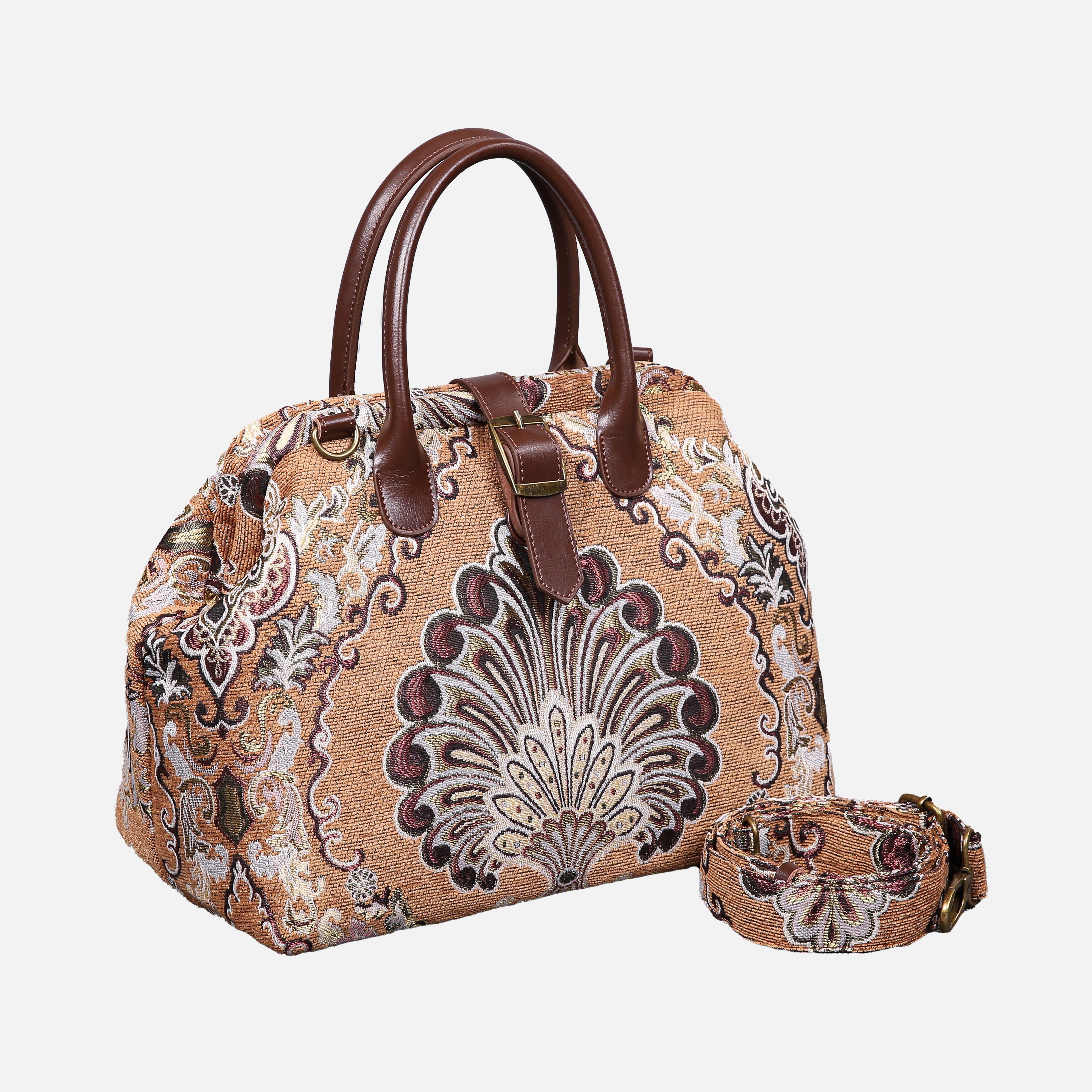 Nostalgia Brown Carpet Handbag Purse carpet bag MCW Handmade of America with shoulder strap