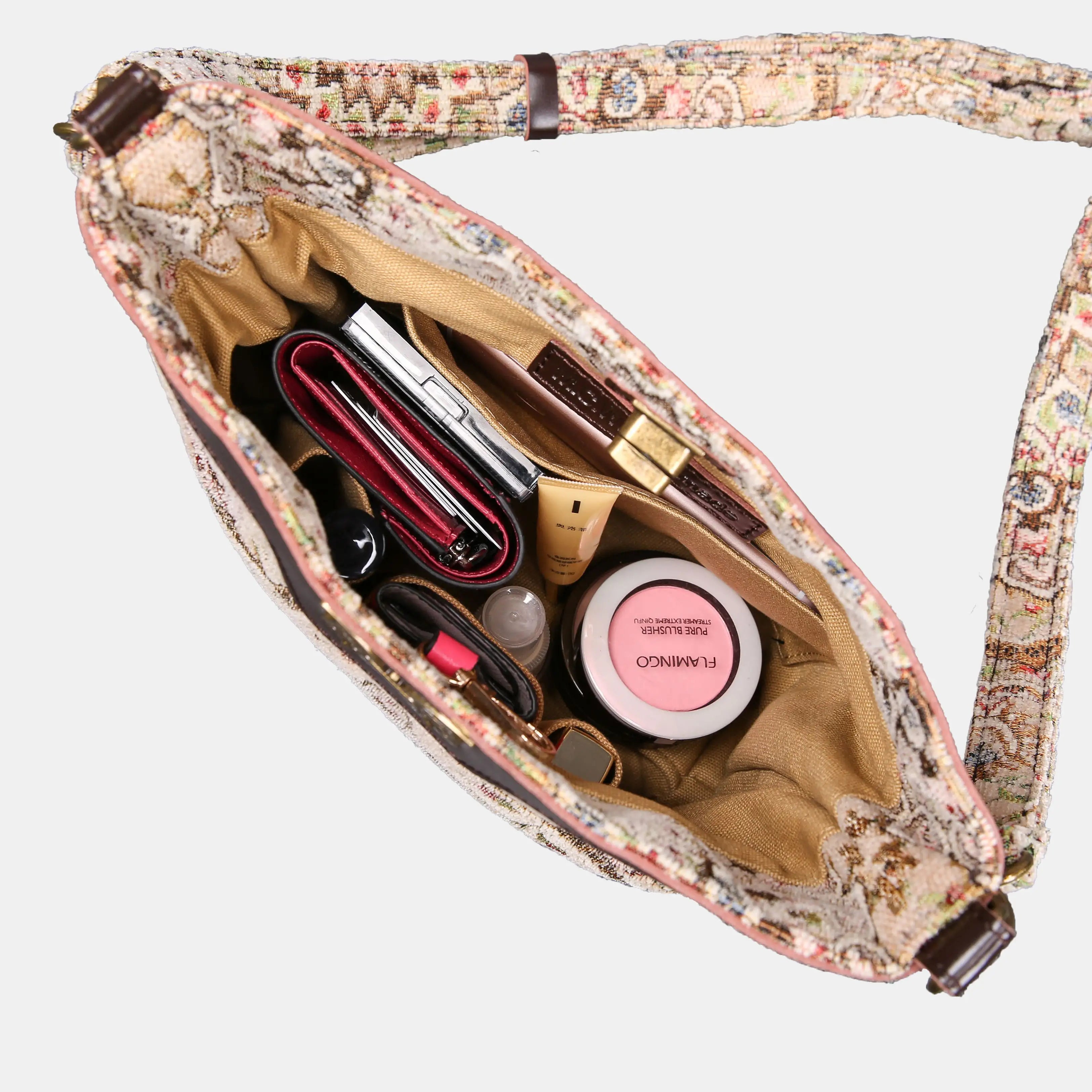 Oriental Beige Carpet Crossbody Bag carpet bag MCW Handmade of America in use
