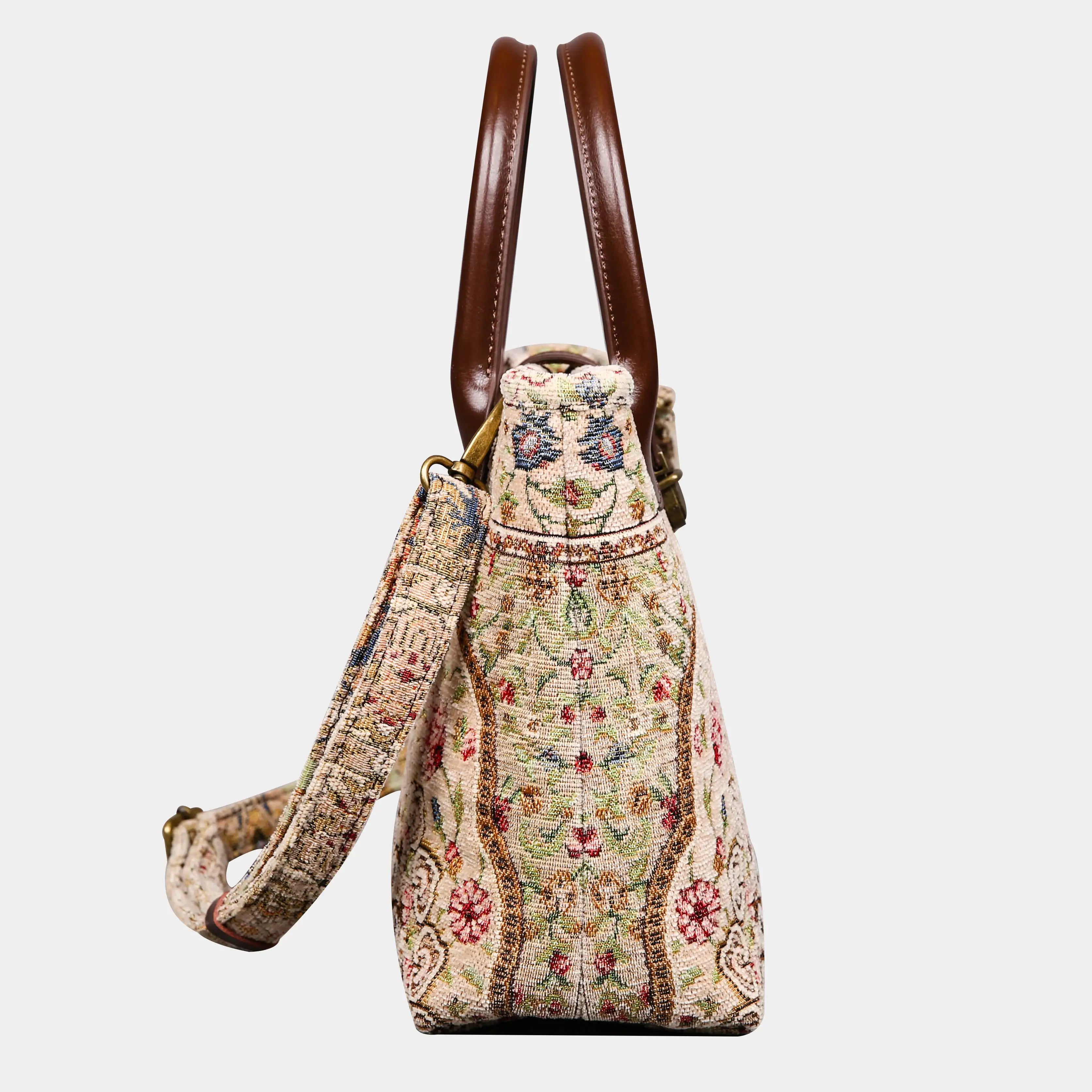 Oriental Beige Tuck Lock Carpet Satchel carpet bag MCW Handmade of America side