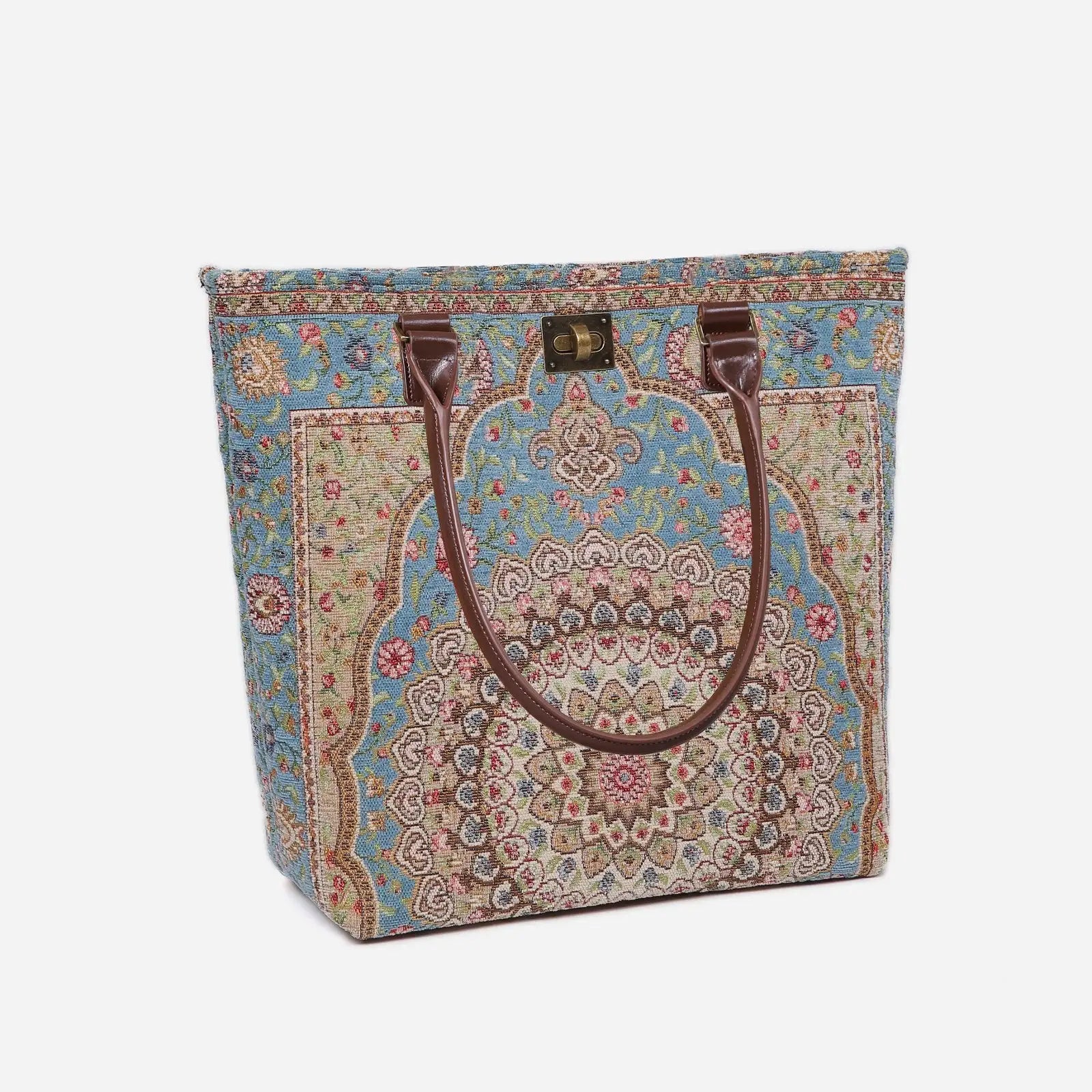 Oriental Blue Carpet Tote Shopper Carpetbag of America handle down