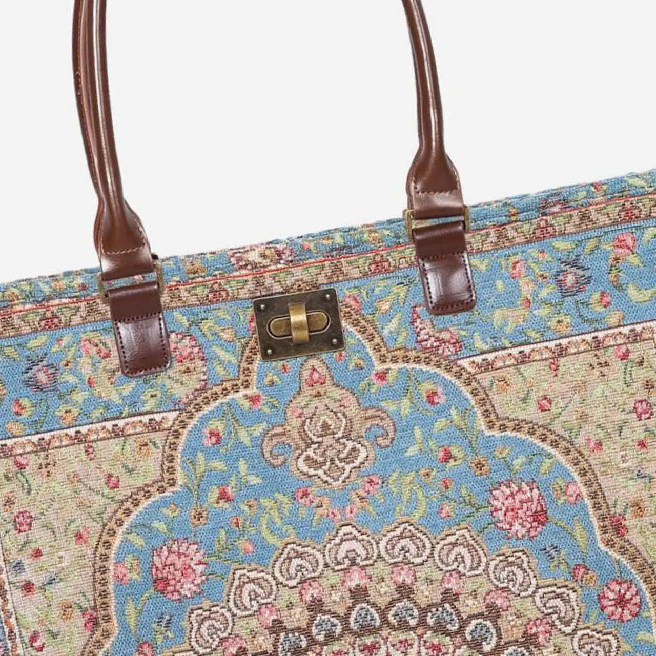 Oriental Blue Carpet Tote Shopper Carpetbag of America closure