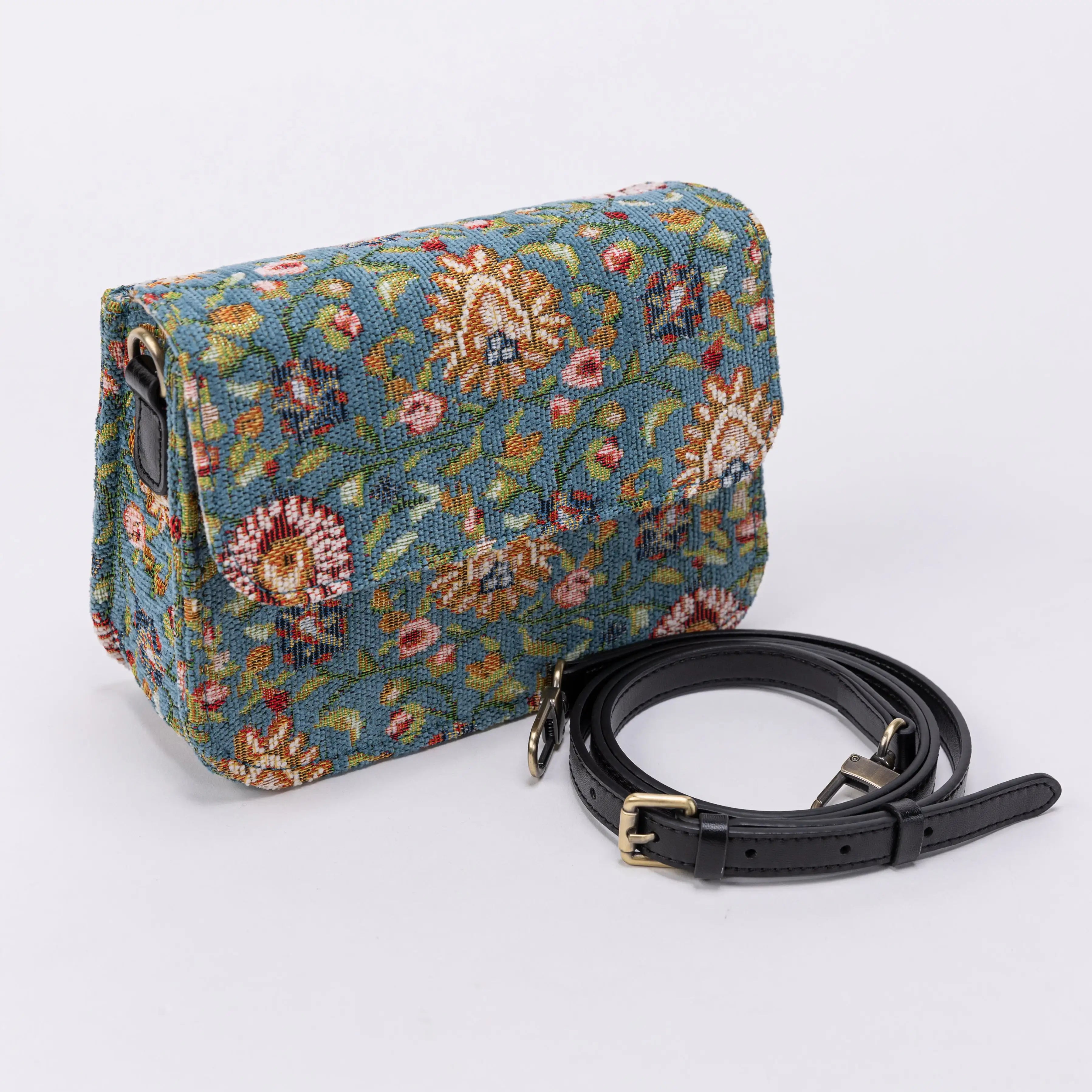 Oriental Blue Flap Crossbody Bag of America with shoulder strap