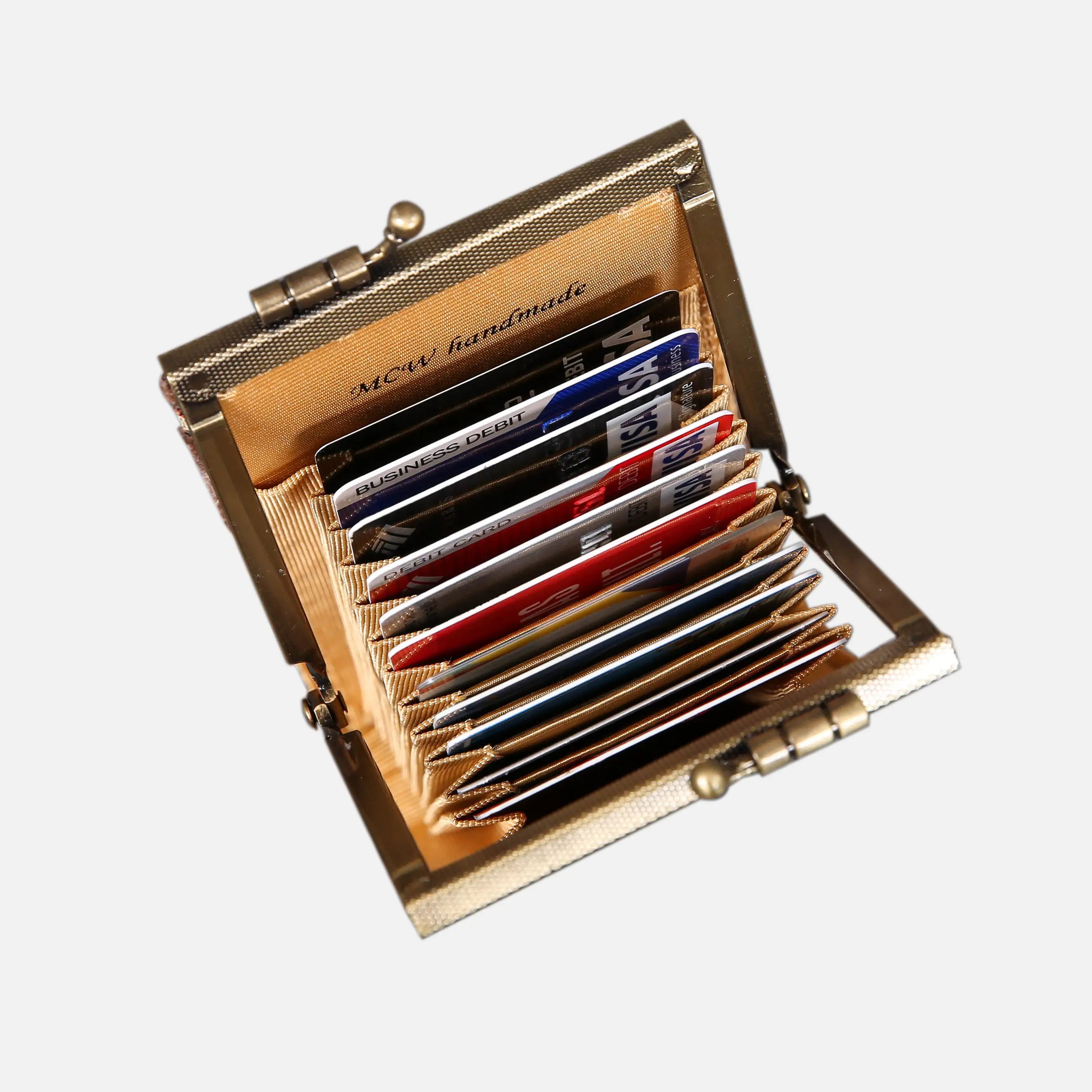 Oriental Brown Card Wallet of America 11 slots in use