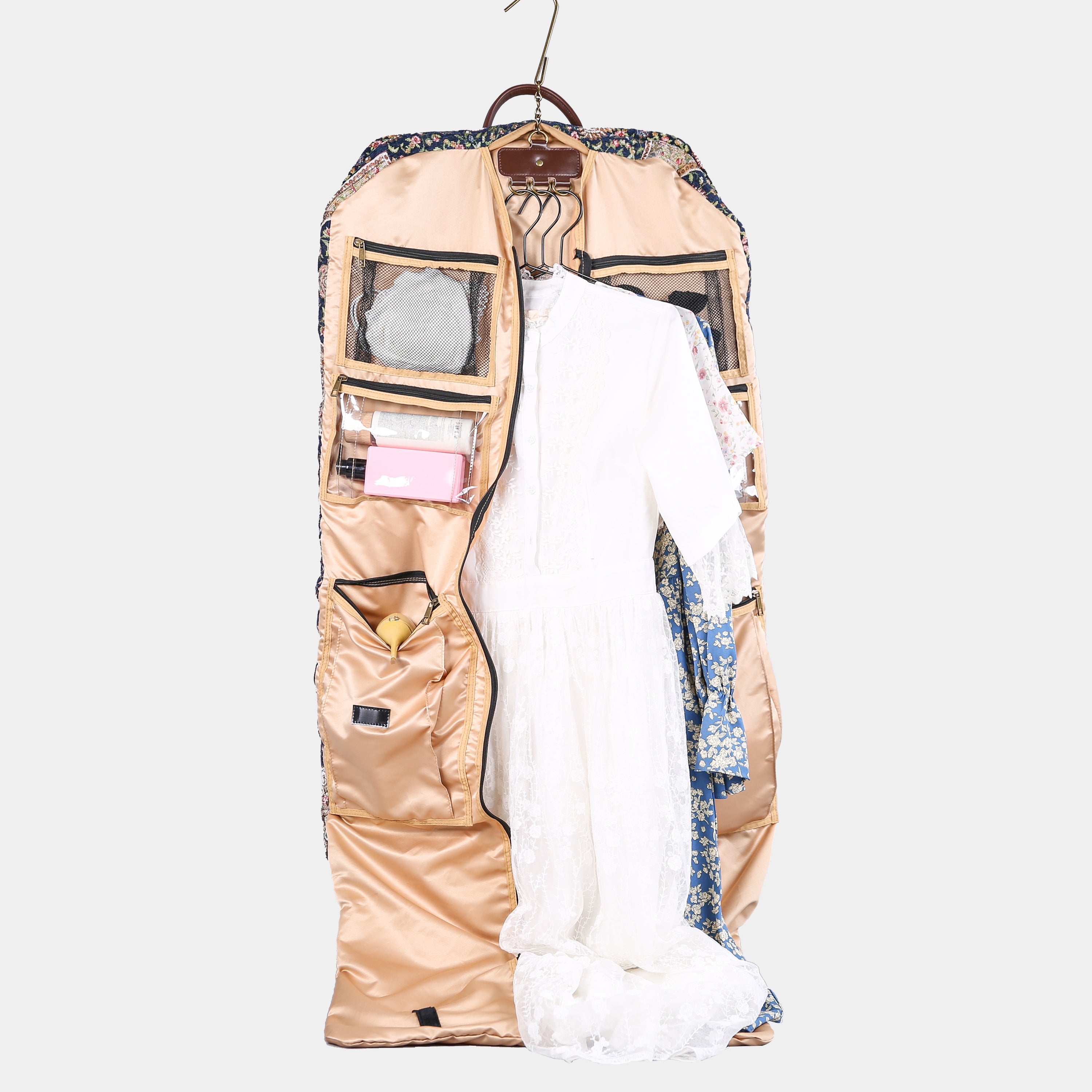 Oriental Navy Carpet Garment Bag carpet bag of America in use