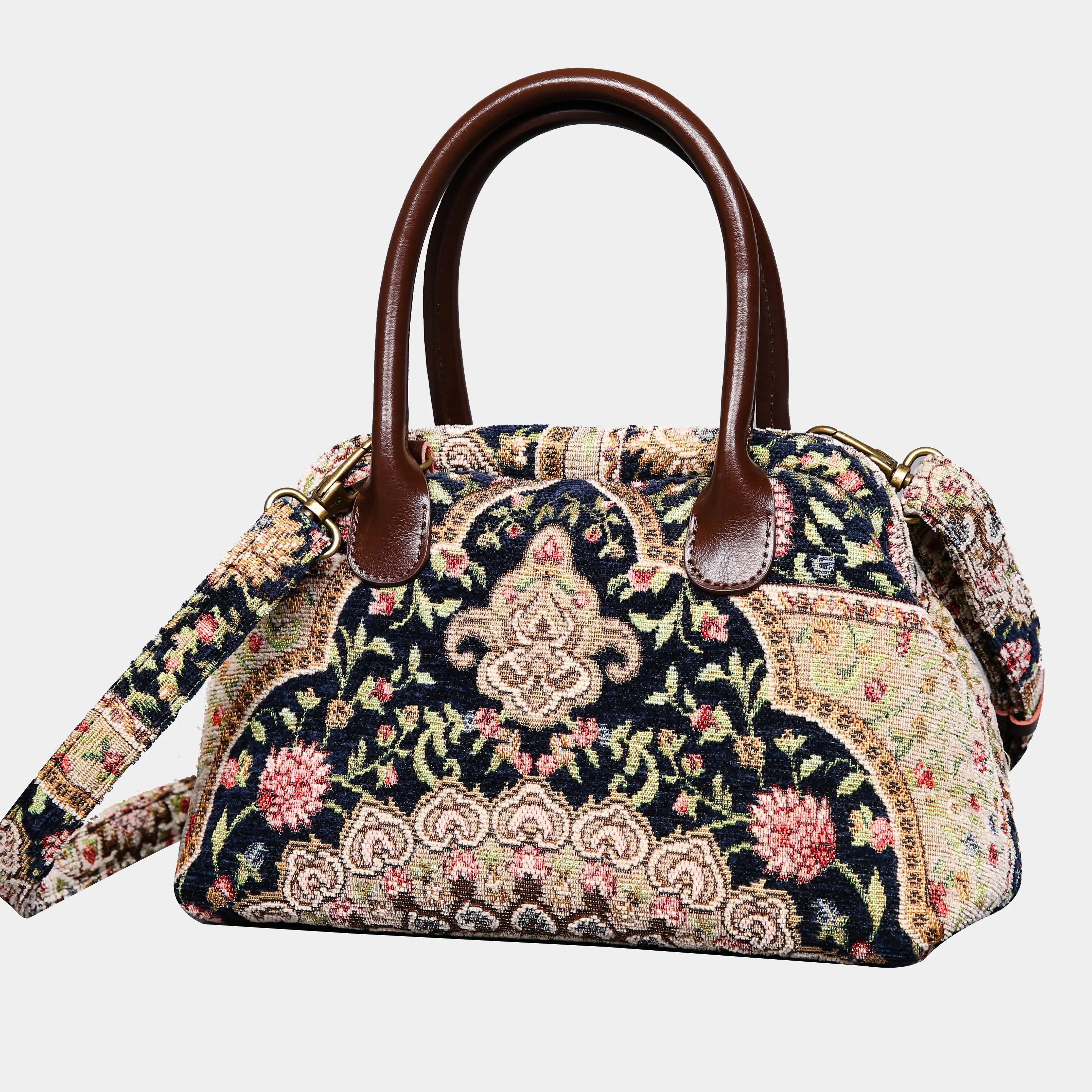 Oriental Navy Carpet Satchel carpet bag MCW Handmade of America front