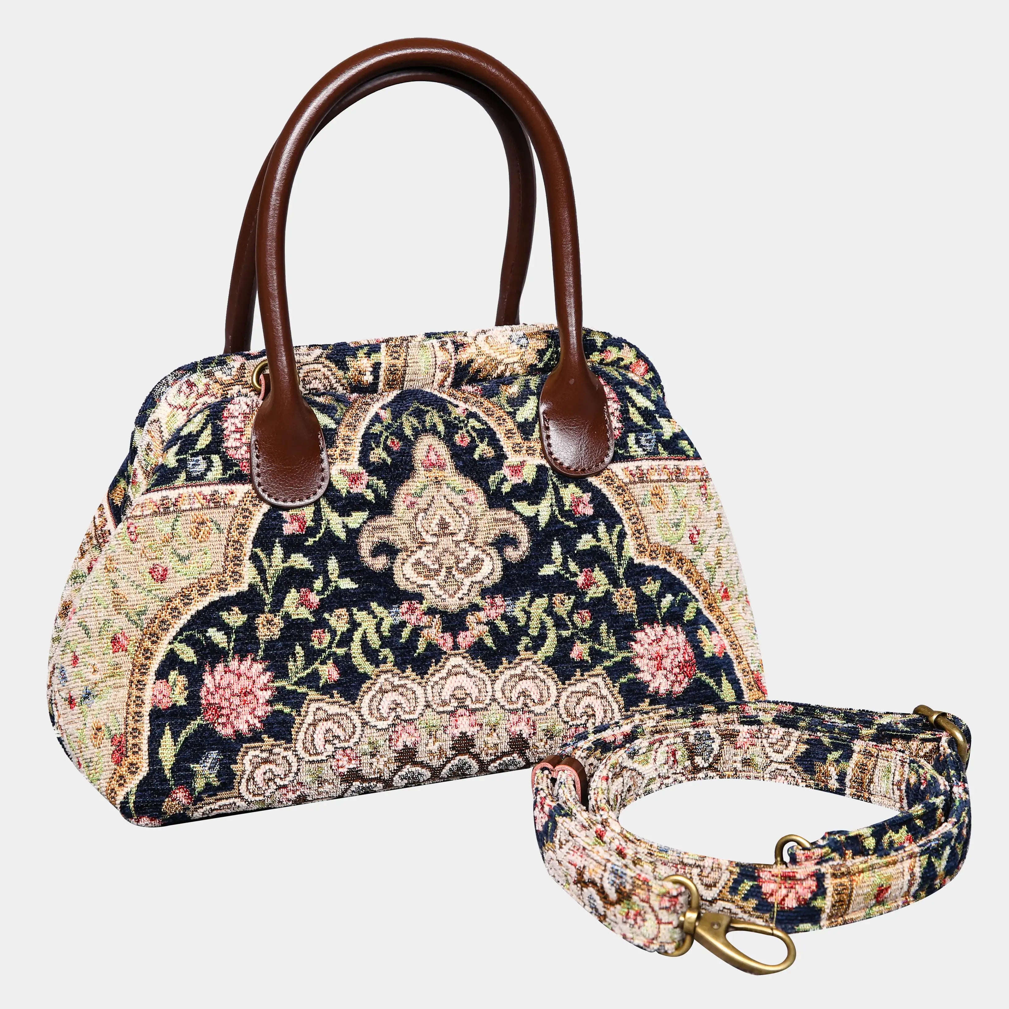 Oriental Navy Carpet Satchel Carpetbag of America with strap