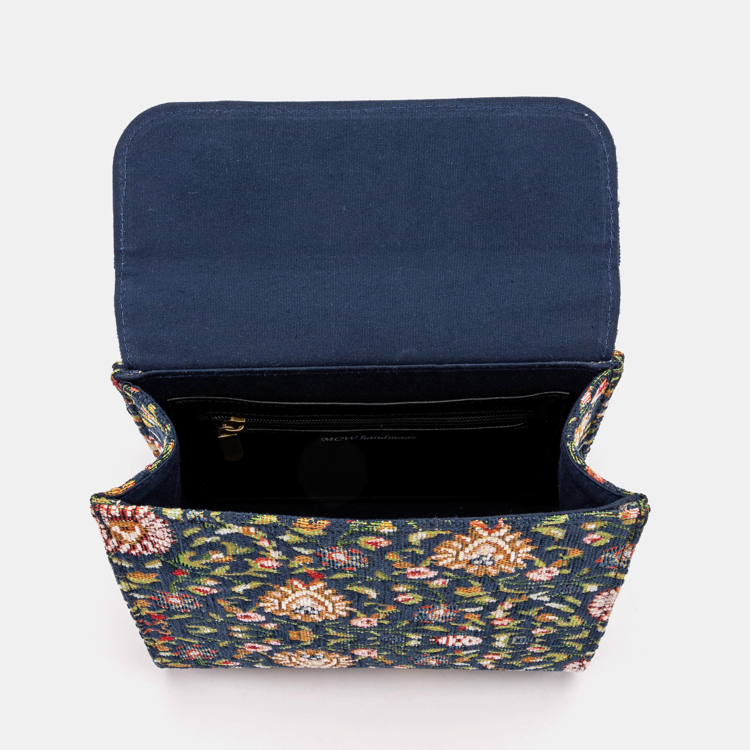 Oriental Navy Flap Satchel Carpetbag of America inside