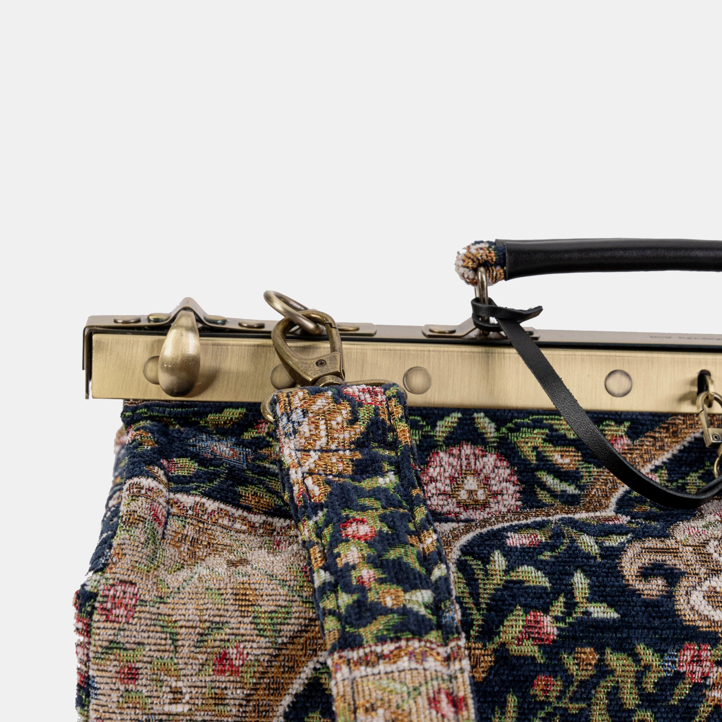 Oriental Navy Genevieve Carpet Gladstone Bag of America shoulder strap clasp