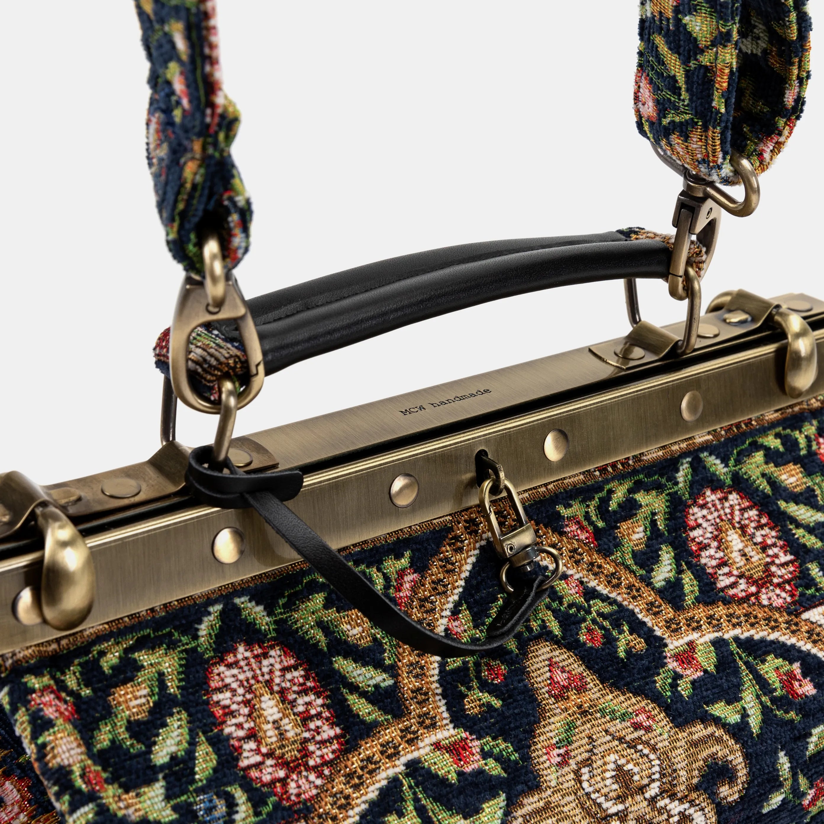 Oriental Navy Vivienne Carpet Purse Gladstone Bag of America handle