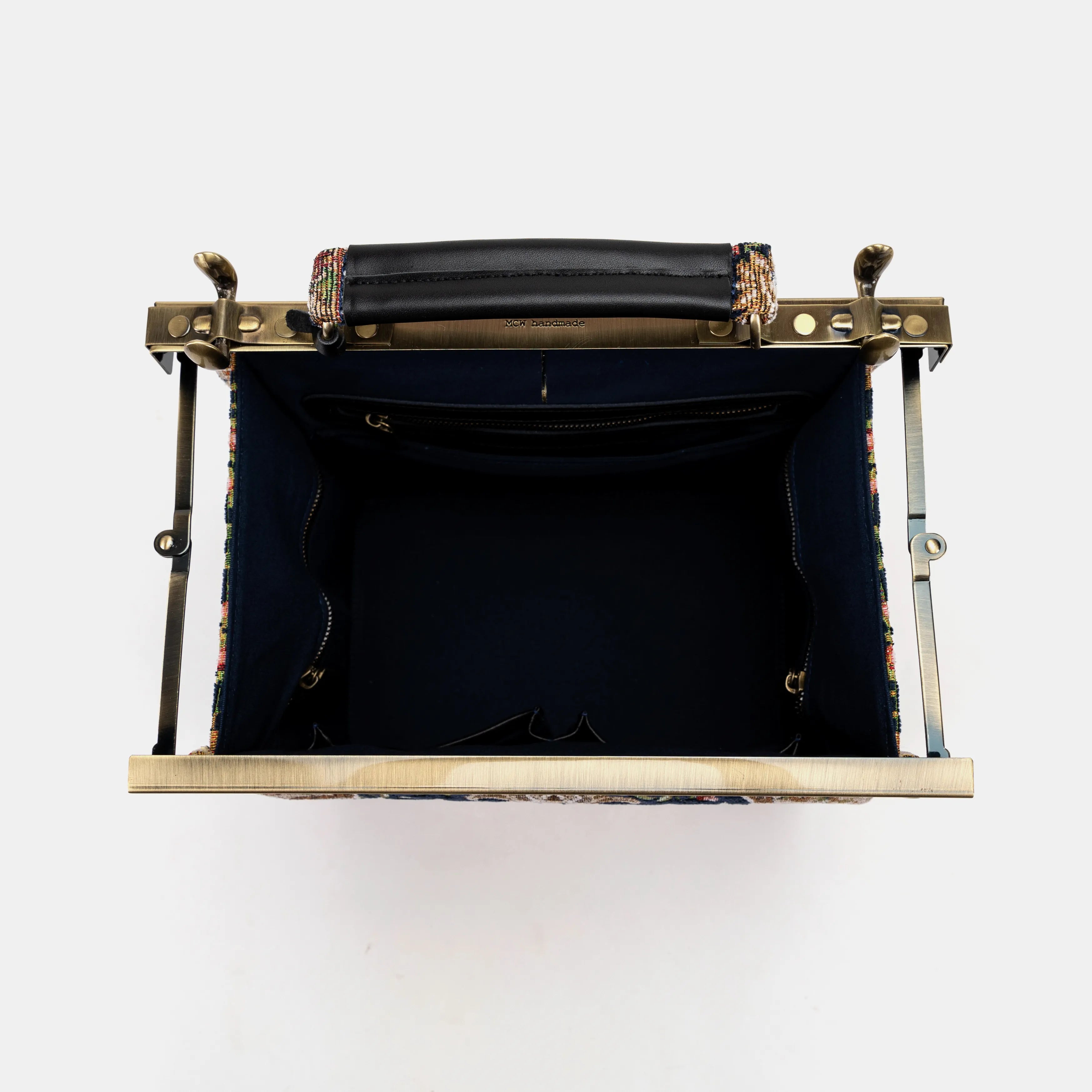 Oriental Navy Vivienne Carpet Purse Gladstone Bag of America inside