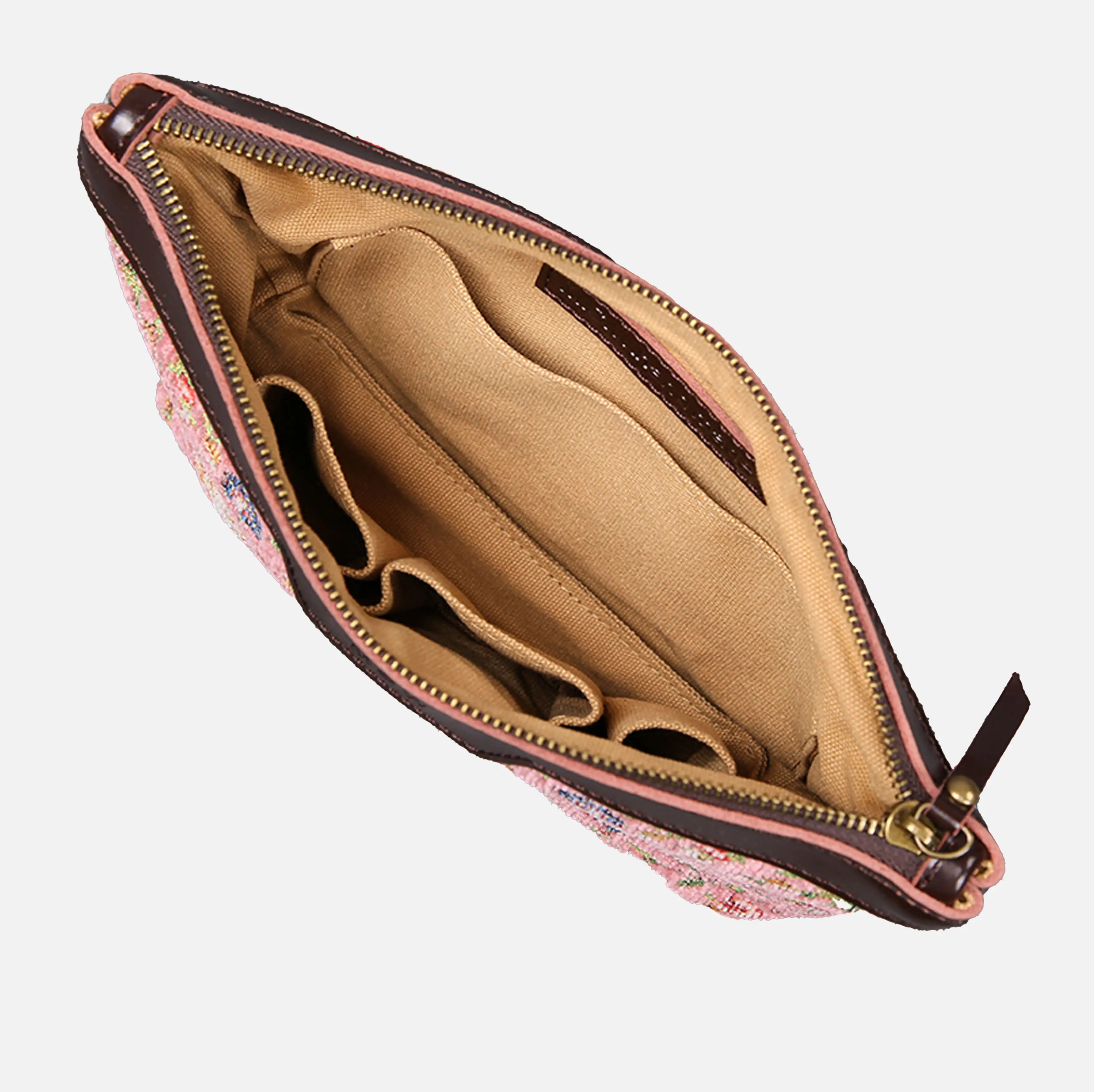 Oriental Pink Carpet Makeup Bag carpet bag MCW Handmade of America inside