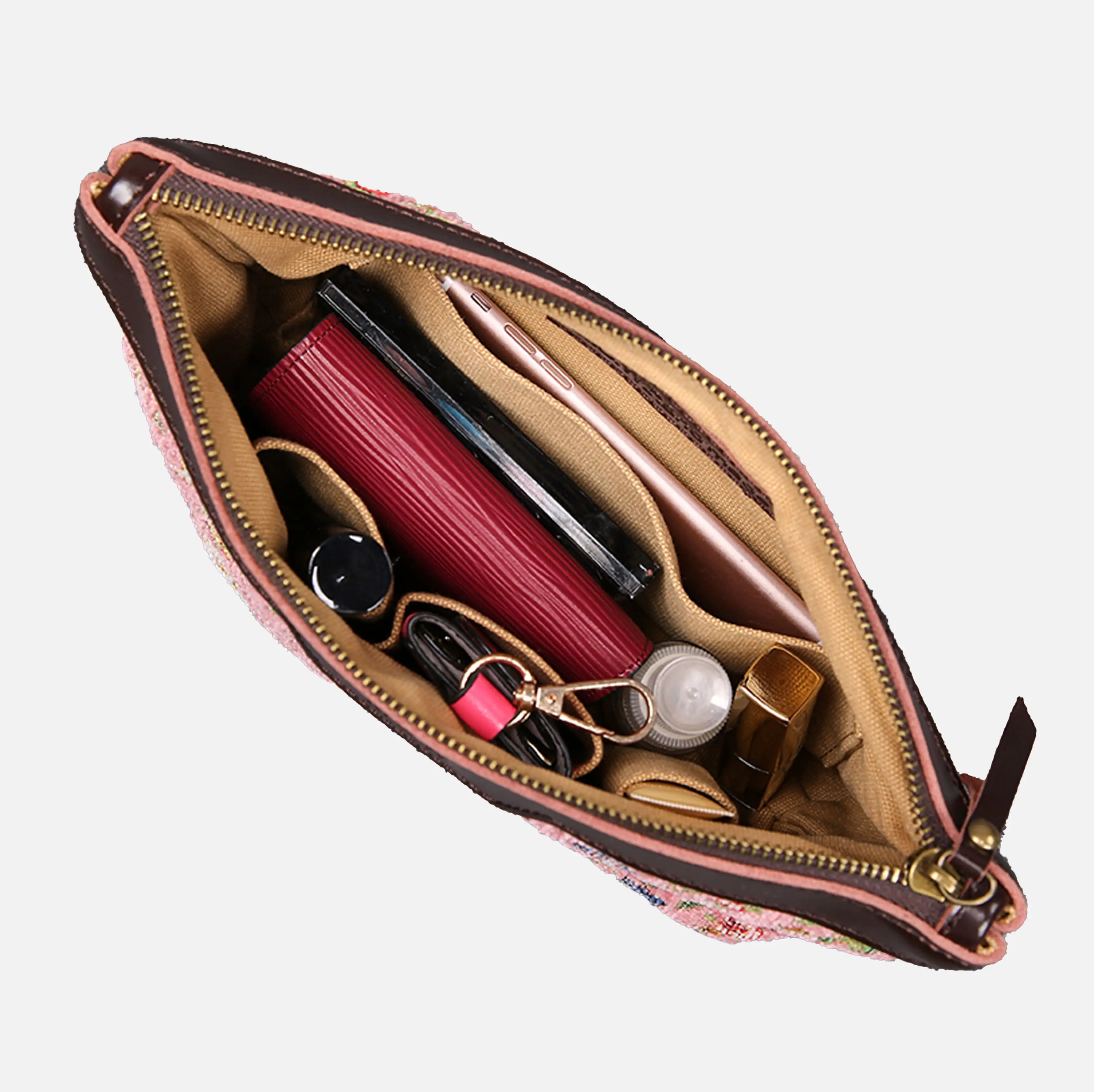 Oriental Pink Carpet Makeup Bag carpet bag MCW Handmade of America in use
