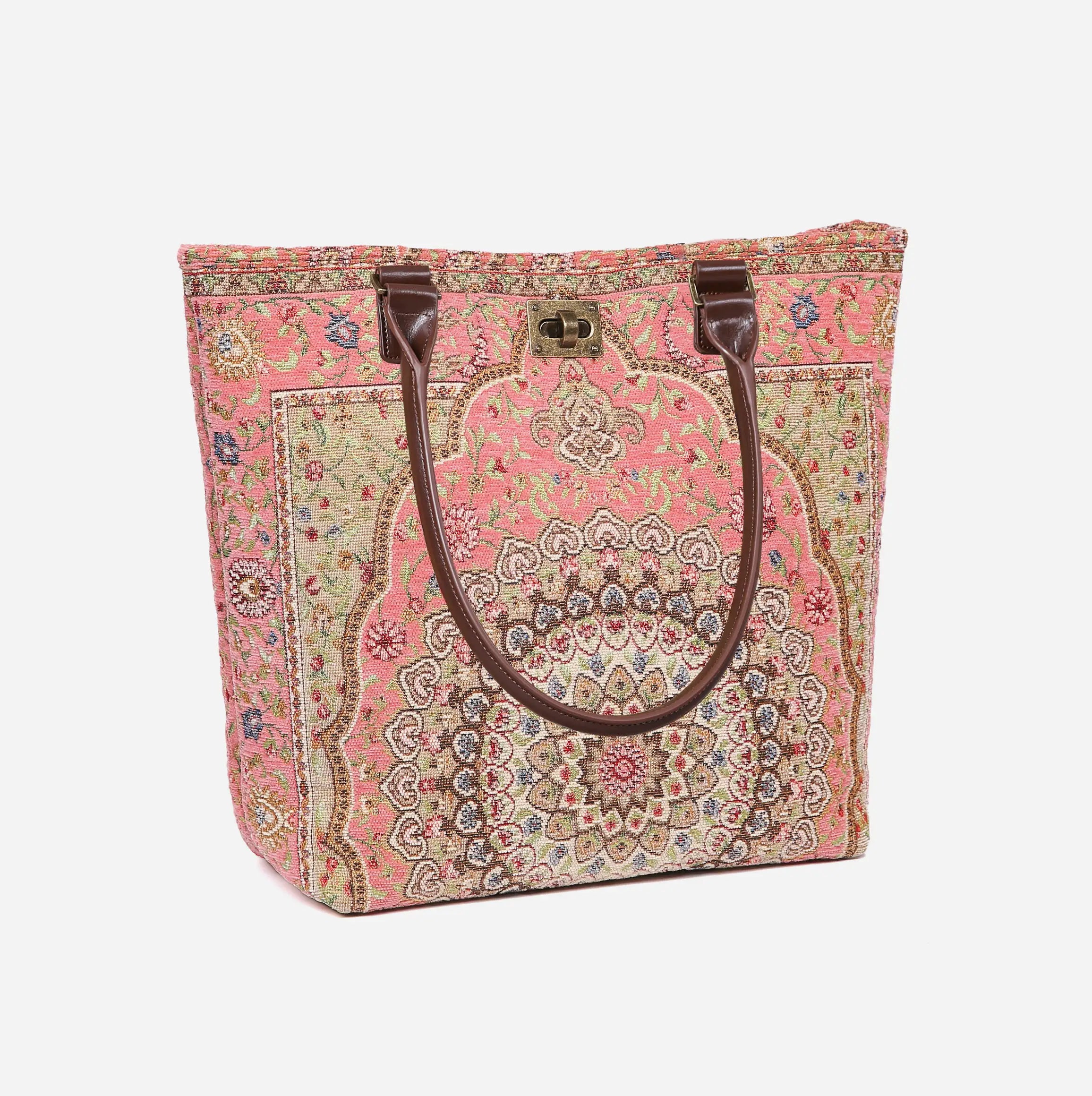 Oriental Pink Carpet Tote Shopper Carpetbag of America handle down