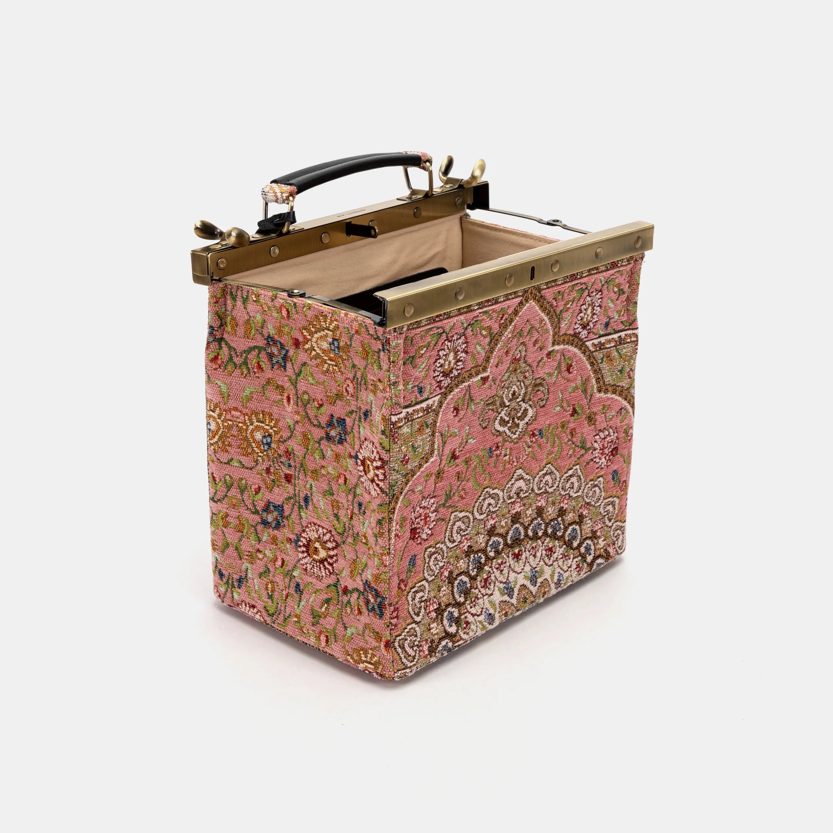 Oriental Pink Cecile Carpet Purse Gladstone Bag of America open and stand