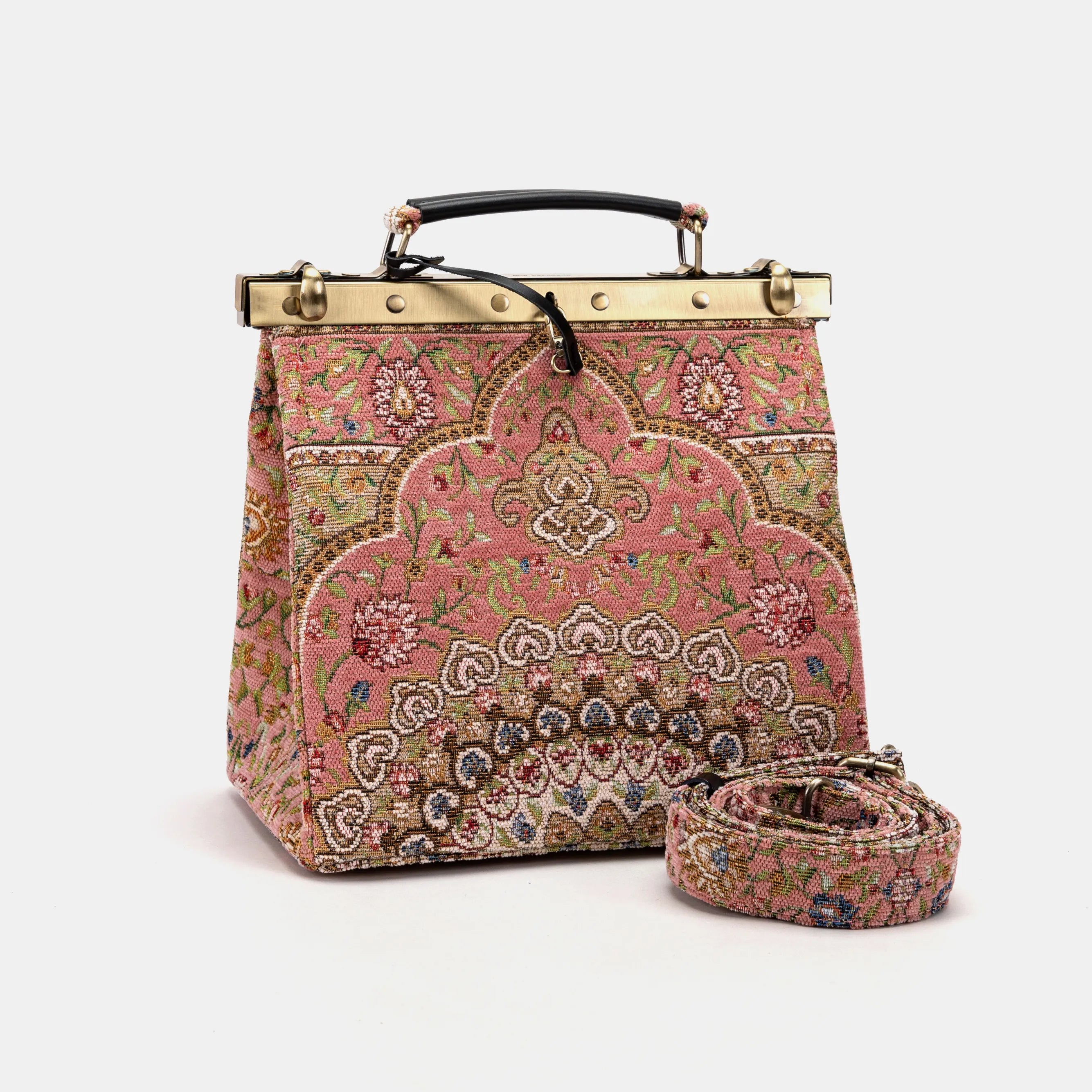 Oriental Pink Cecile Carpet Purse Gladstone Bag of America with shoulder strap