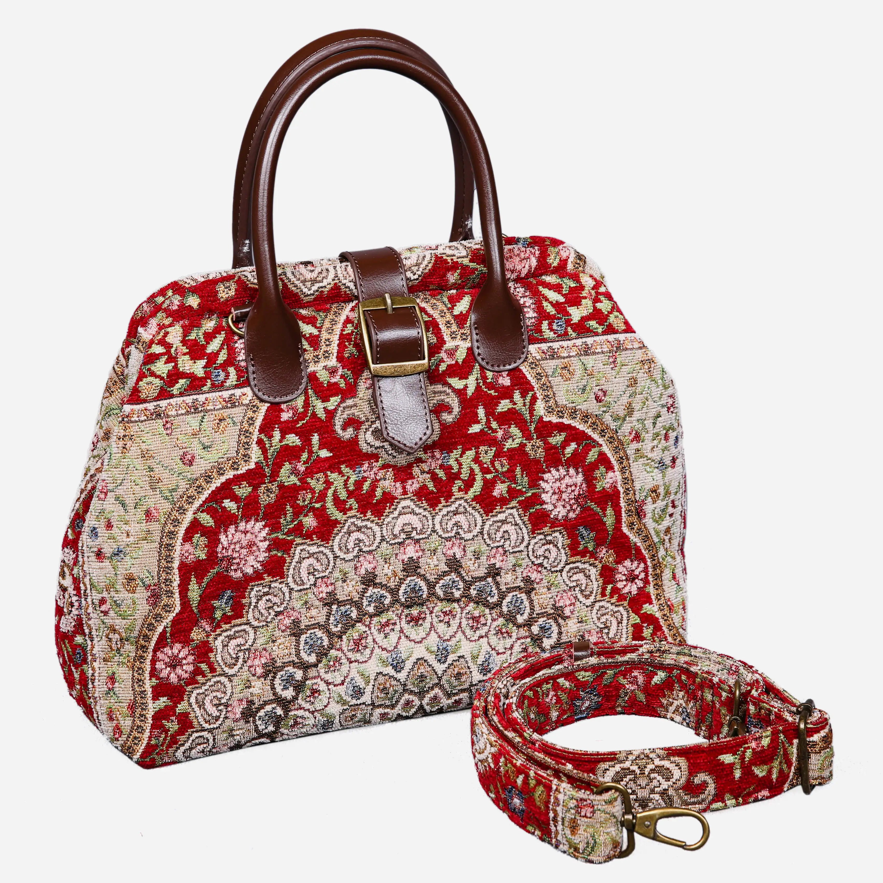 Oriental Wine Carpet Handbag Purse carpet bag MCW Handmade with shoulder strap