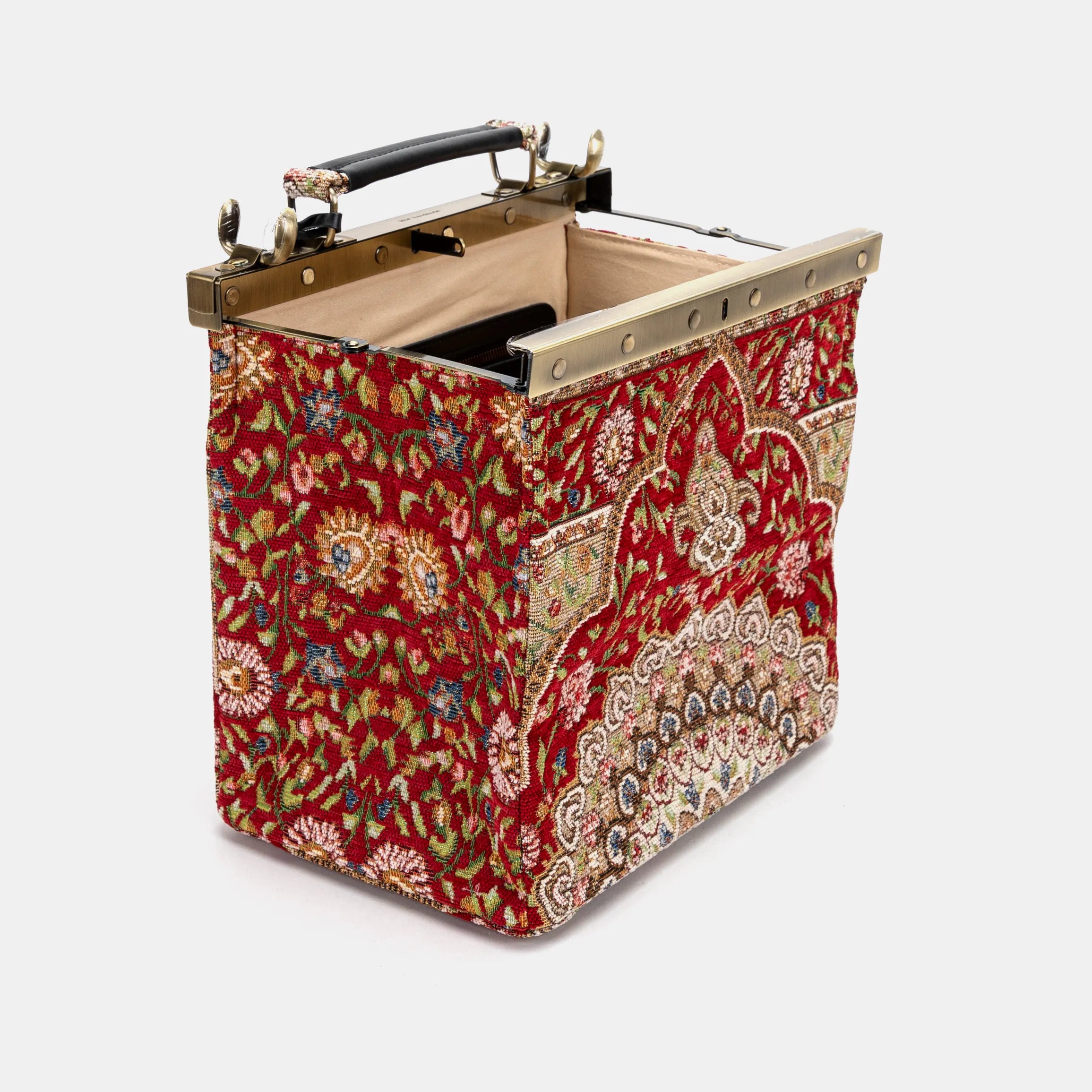 Oriental Red Cecile Carpet Purse Gladstone Bag of America open and stand