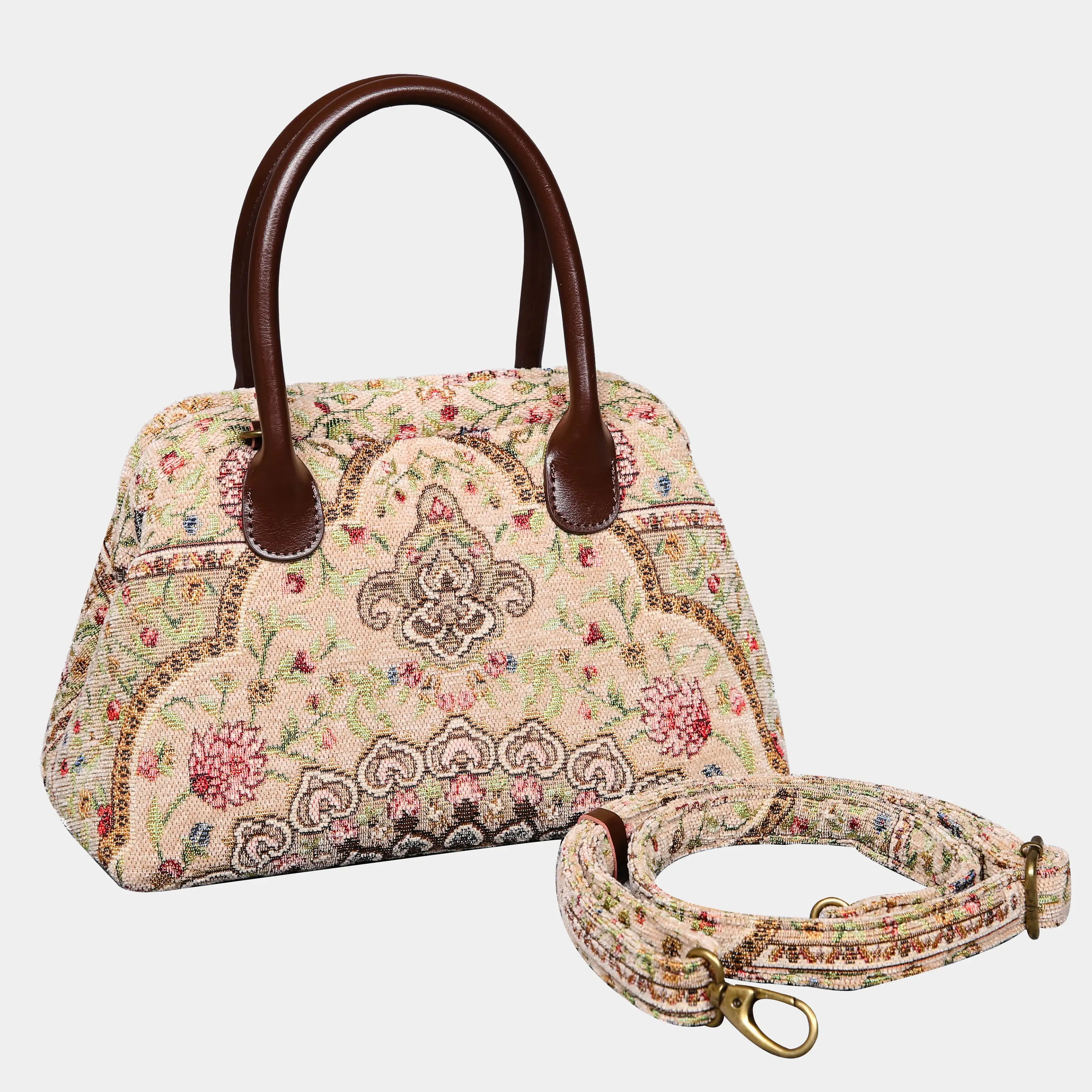 Oriental beige Carpet Satchel Carpetbag of America with strap