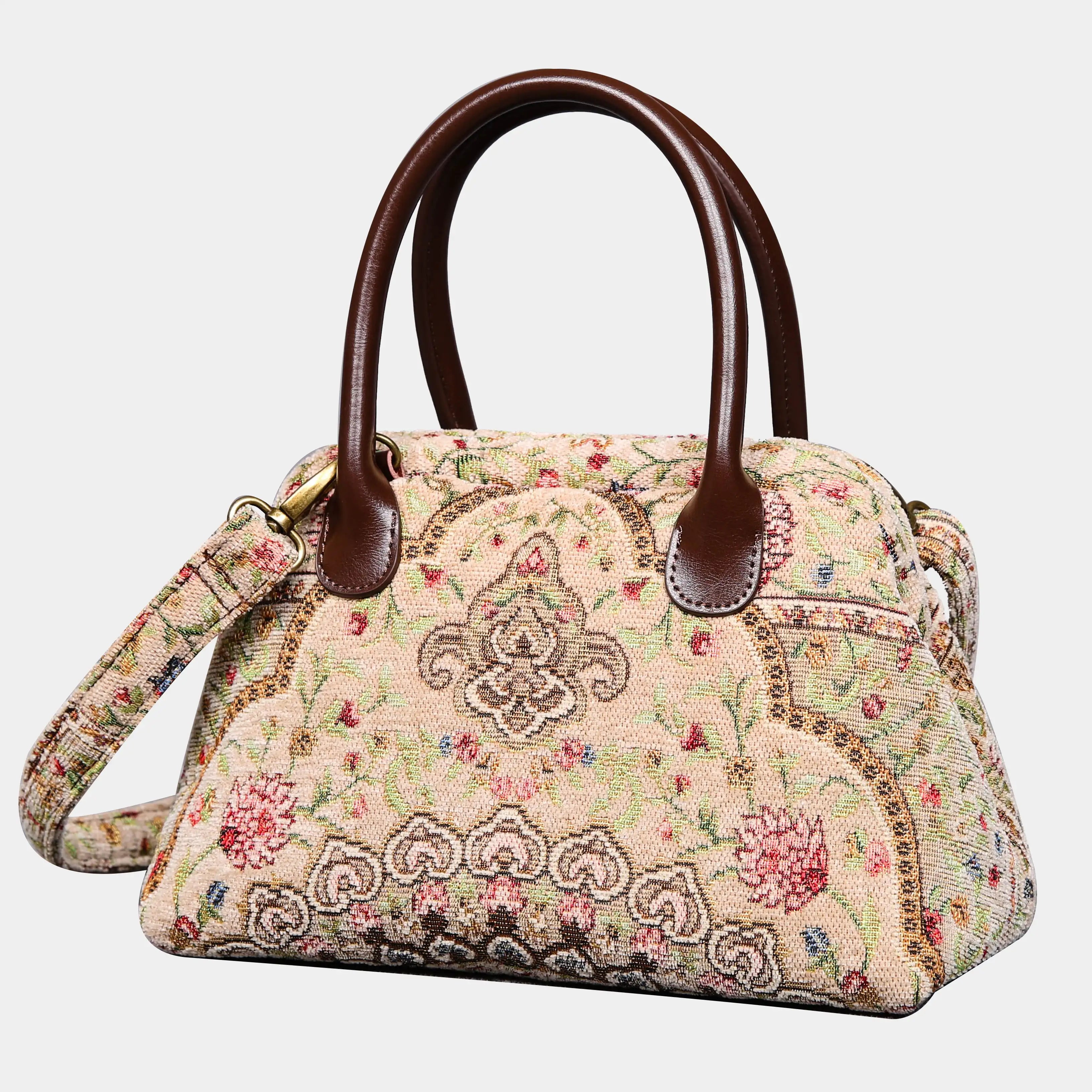Oriental beige Carpet Satchel Carpetbag of America front