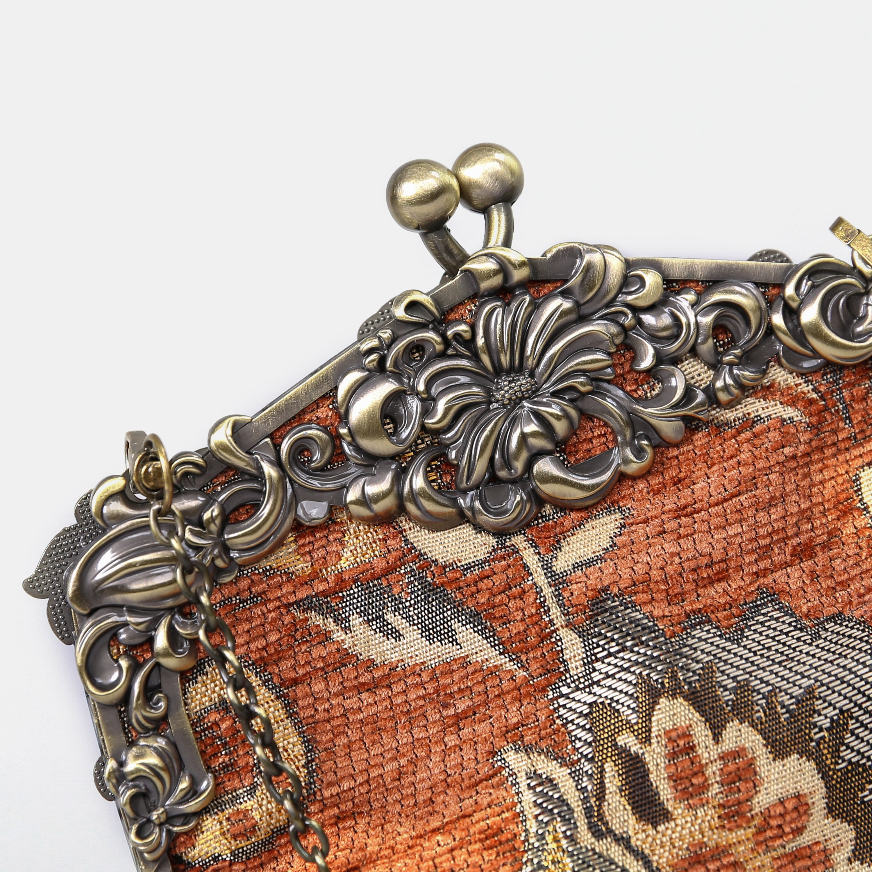 Paisley Orange Chatelaine Purse Large carpet bag of America detail