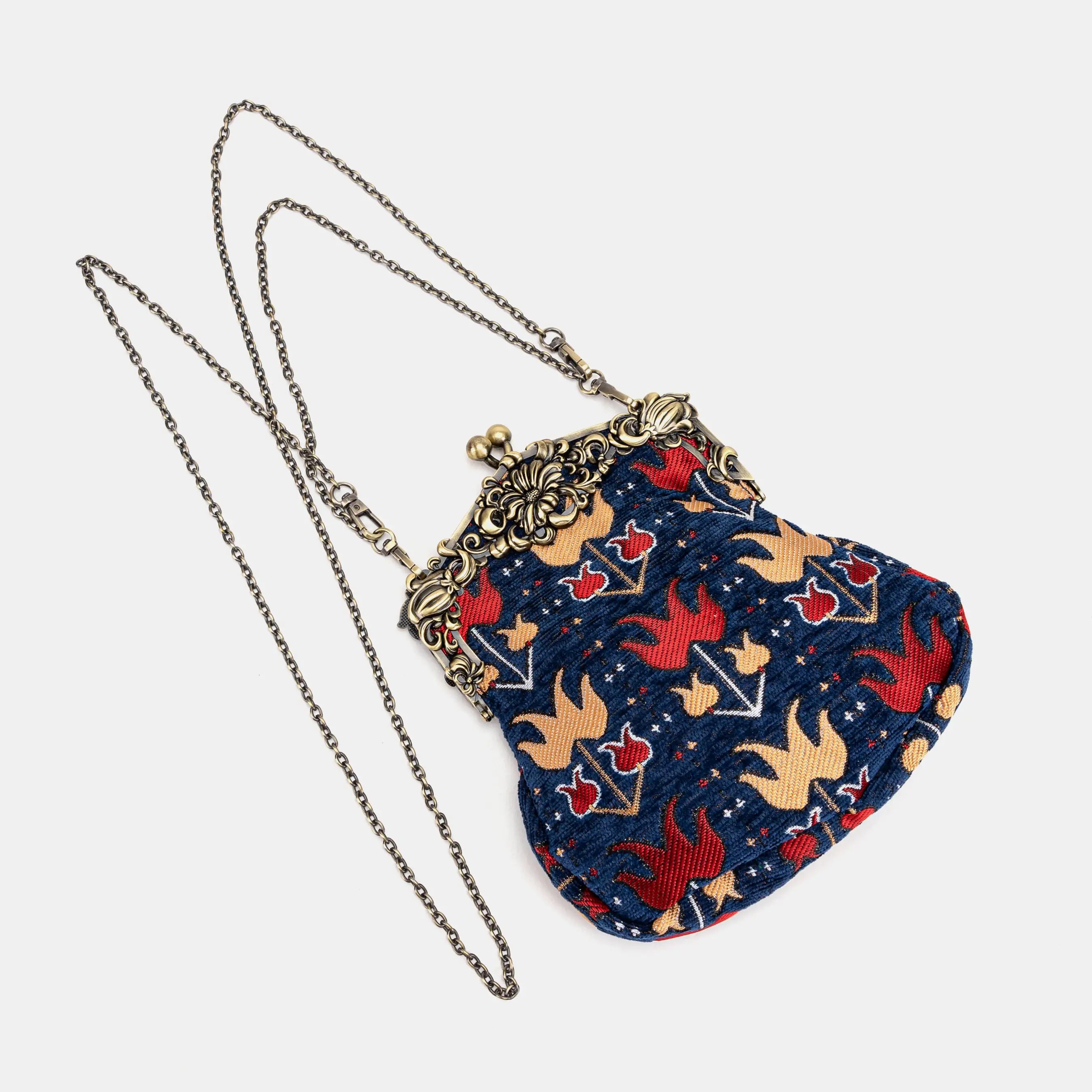 Poppy Bloom Chatelaine Purse Large carpet bag MCW Handmade with chain