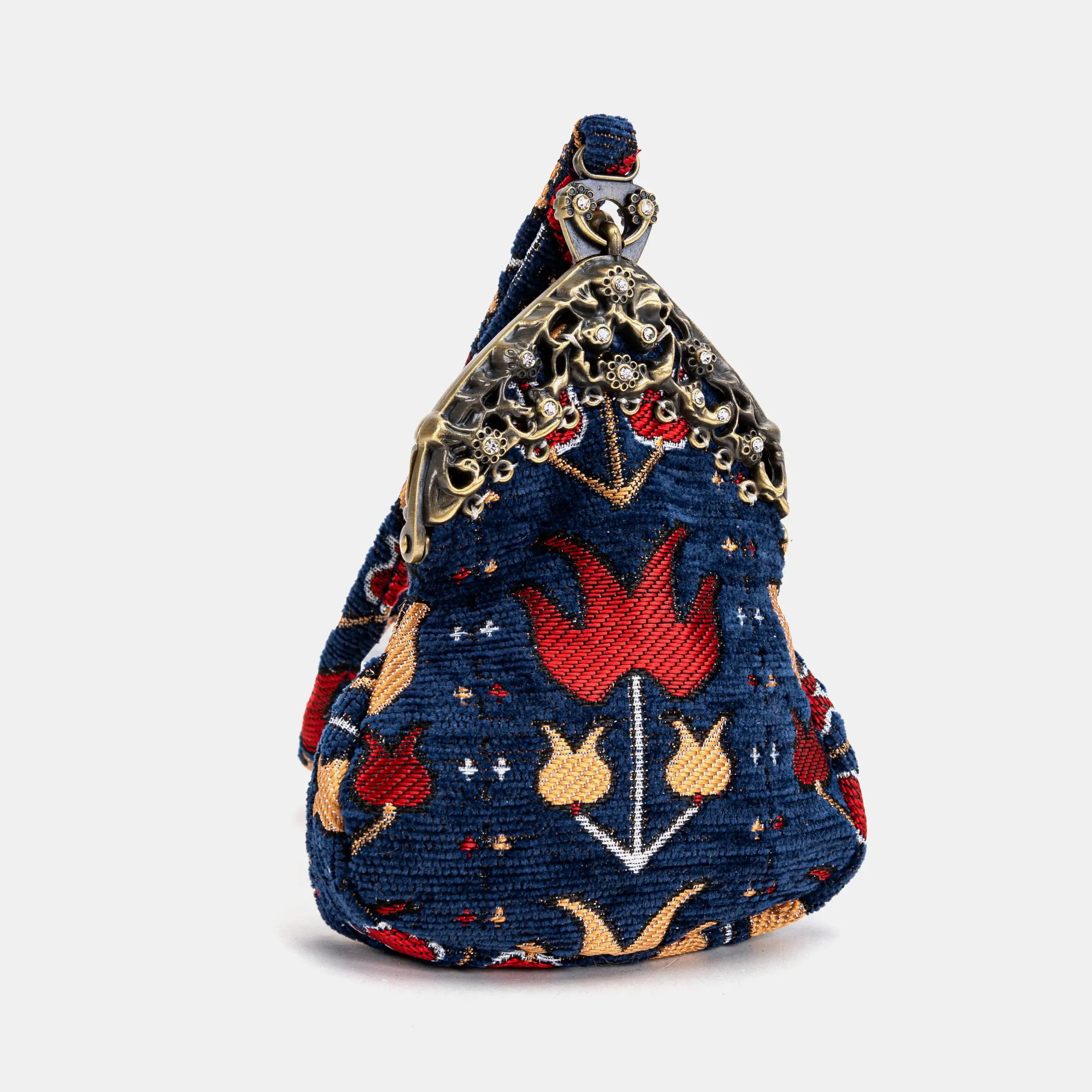 Poppy Bloom Chatelaine Purse Wristlet Bag carpet bag of America front side