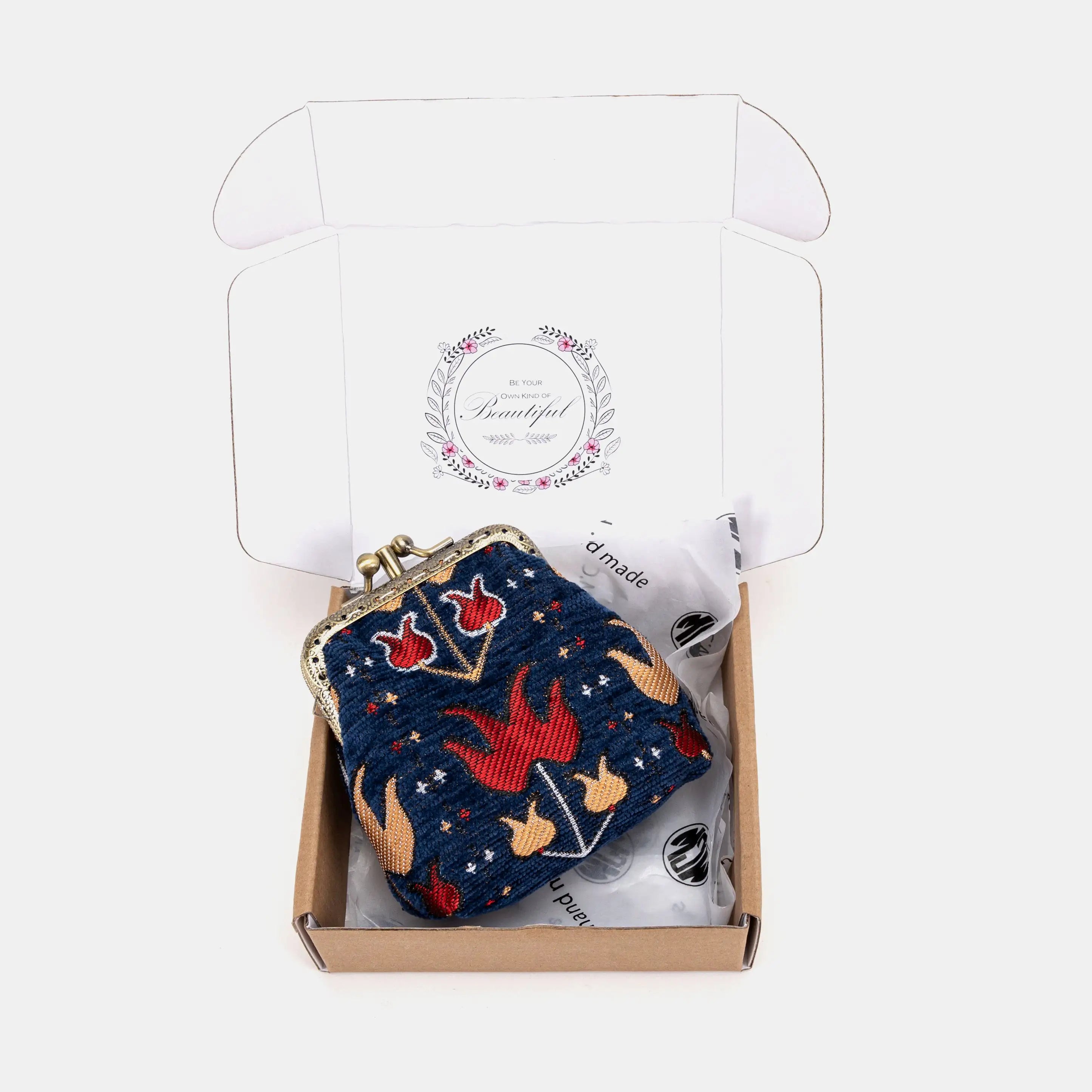Poppy Bloom Double Kiss Clasp Coin Purse Carpetbag of America in box-7