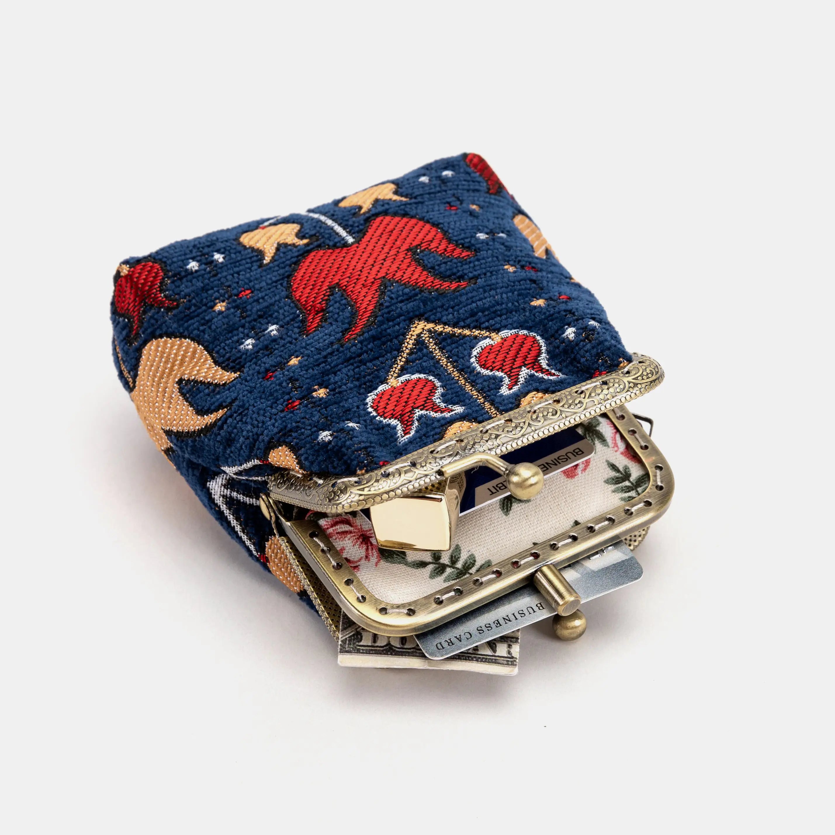 Poppy Bloom Double Kiss Clasp Coin Purse Carpetbag of America in use-4